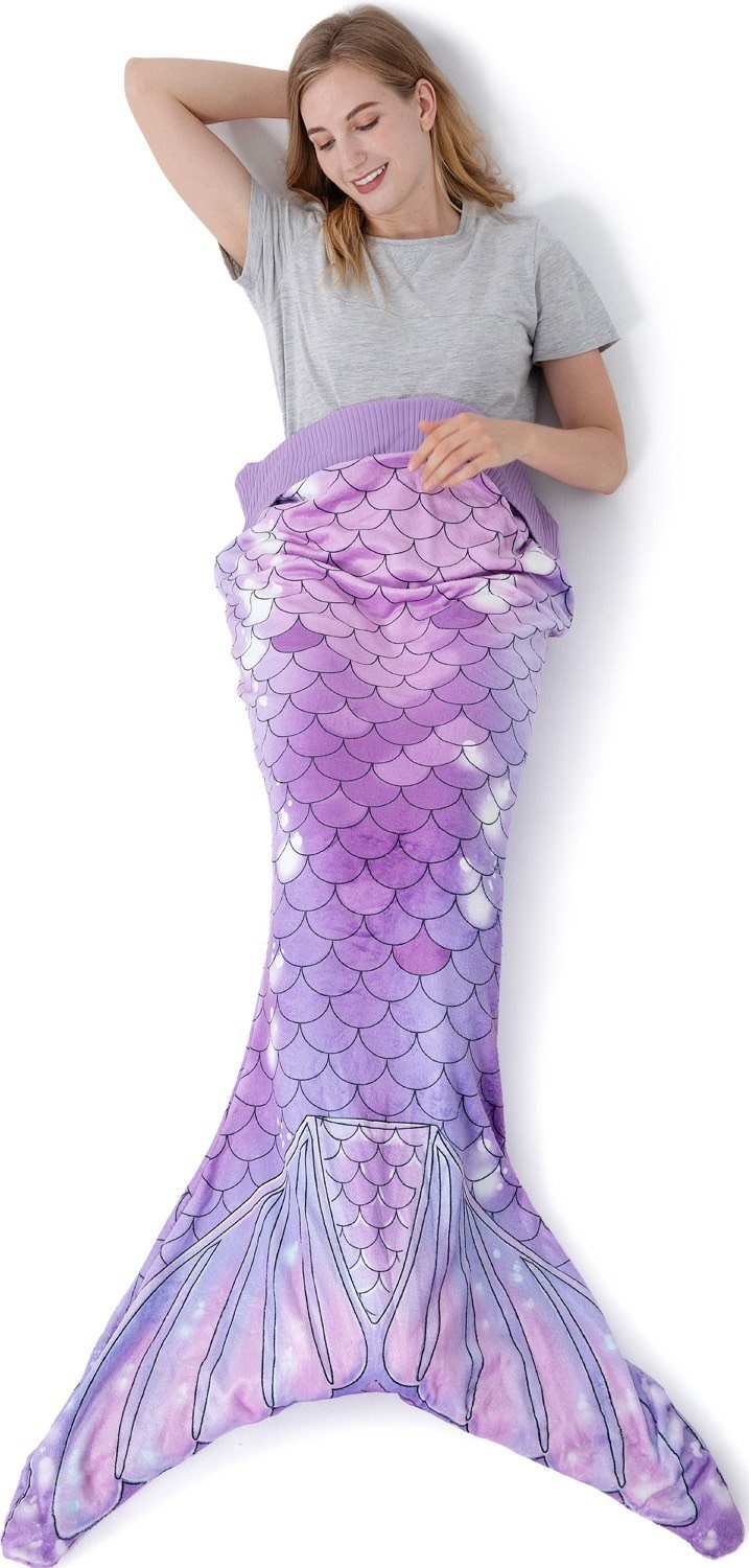Corimori Deckenschlafsack Meerjungfrau flauschige Kuschel-Decke, Schlafsack (Packung, Geschenk), Einheitsgröße, Mermaid, Meerjungfrauenflosse für Erwachsene, Damen