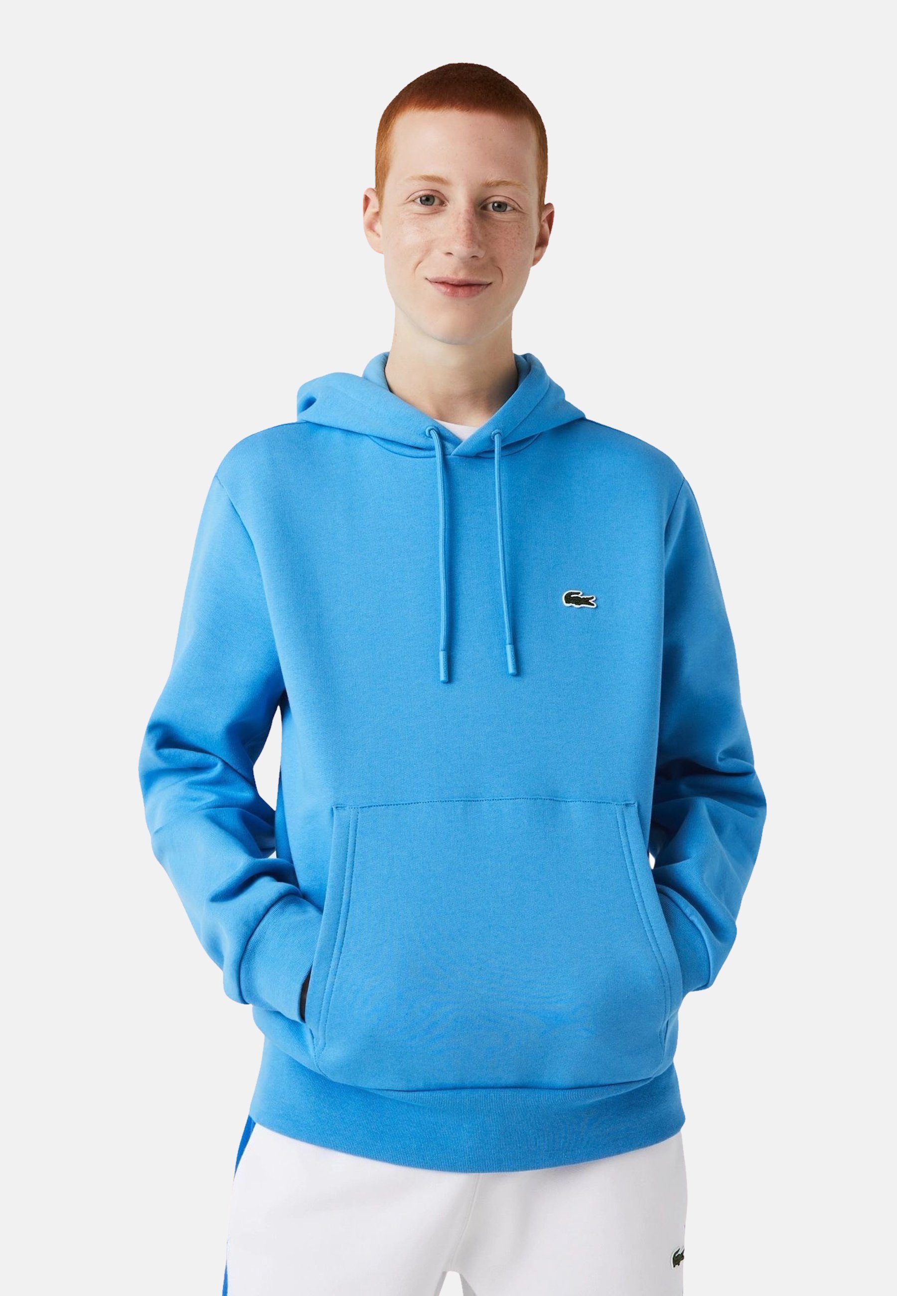 Hoodie Lacoste Bio-Baumwolle blau Kapuze aus Sweatshirt mit (1-tlg) Pullover