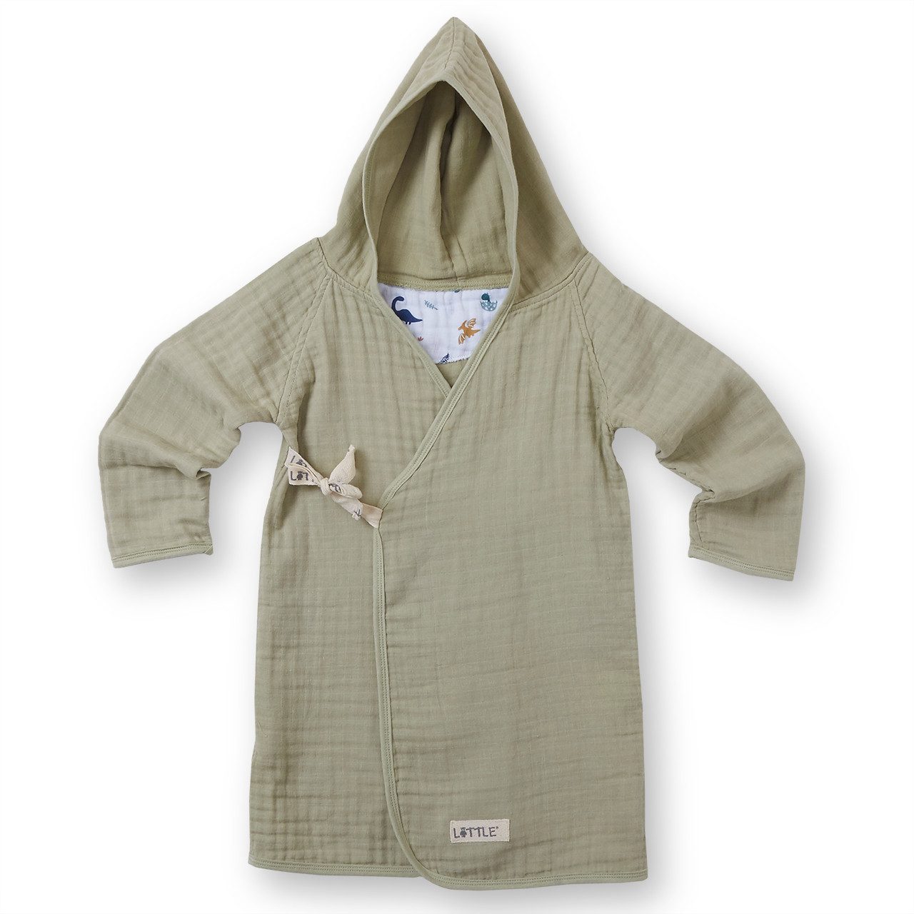 LITTLE Babybademantel Dino, Kimono-Kragen, Schleifenverschluss, Dino Kapuzen-Bademantel – Elodie Lind – Baby & Kleinkind