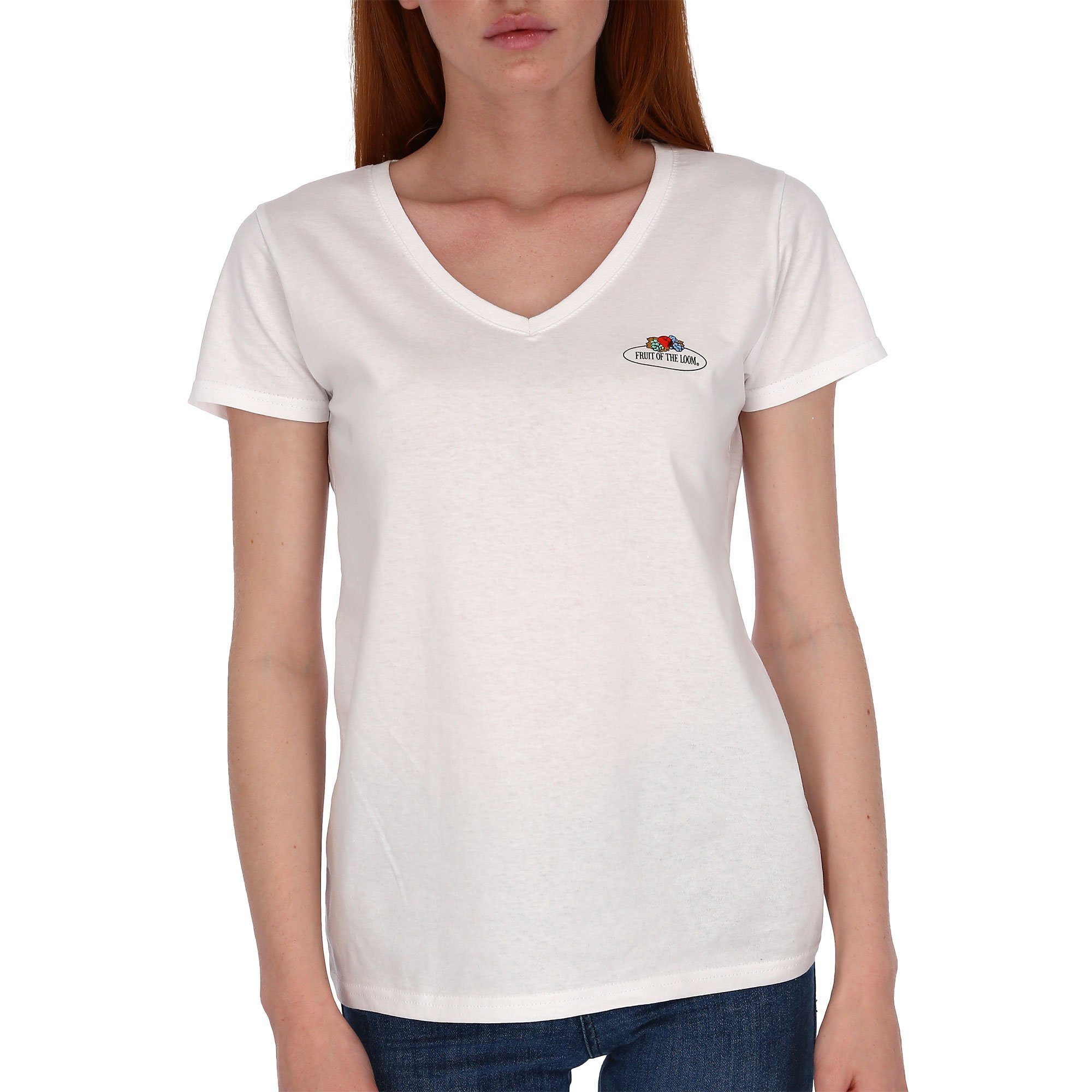 Rundhalsshirt Damen T-Shirt mit V-Ausschnitt mit Vintage-Logo