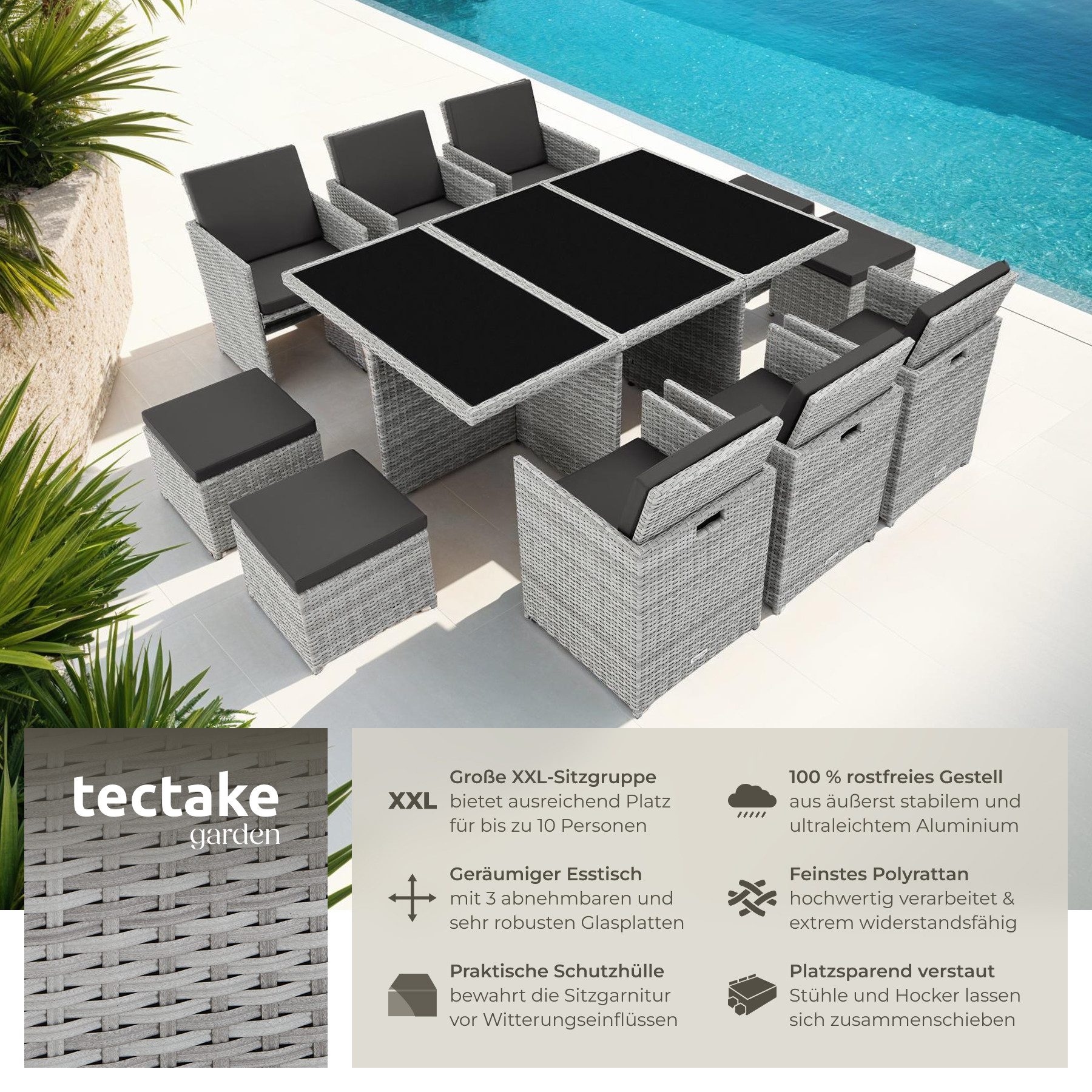 tectake Sitzgruppe Rattan Sitzgruppe, (Set., 12-tlg), günstig online kaufen