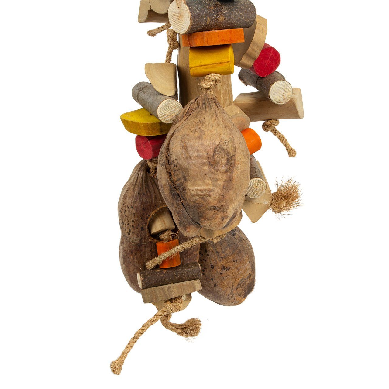 Happy Bird Tier-Intelligenzspielzeug Riesen-Holz-Kokusnuss Vogelspielzeug, Java Kaffeeholz, Shredder-Spielzeug für Papageien, 100 x 30 x 32 cm