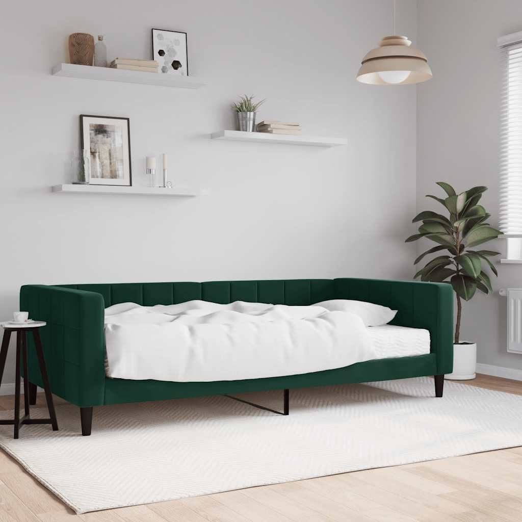 vidaXL Daybed, Tagesbett mit Matratze Dunkelgrün 100x200 cm Samt