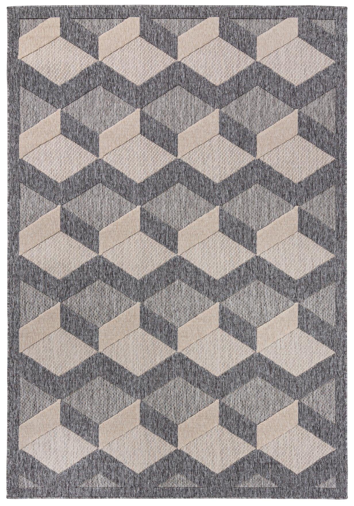 Mazovia Designteppich In- & Outdoor Teppich Wetterfest & UV-beständig Balkon - Grau Beige, 60 x 100 cm, Höhe 6 mm, Kurzflor, Weich, Pflegeleicht, Flachgewebe