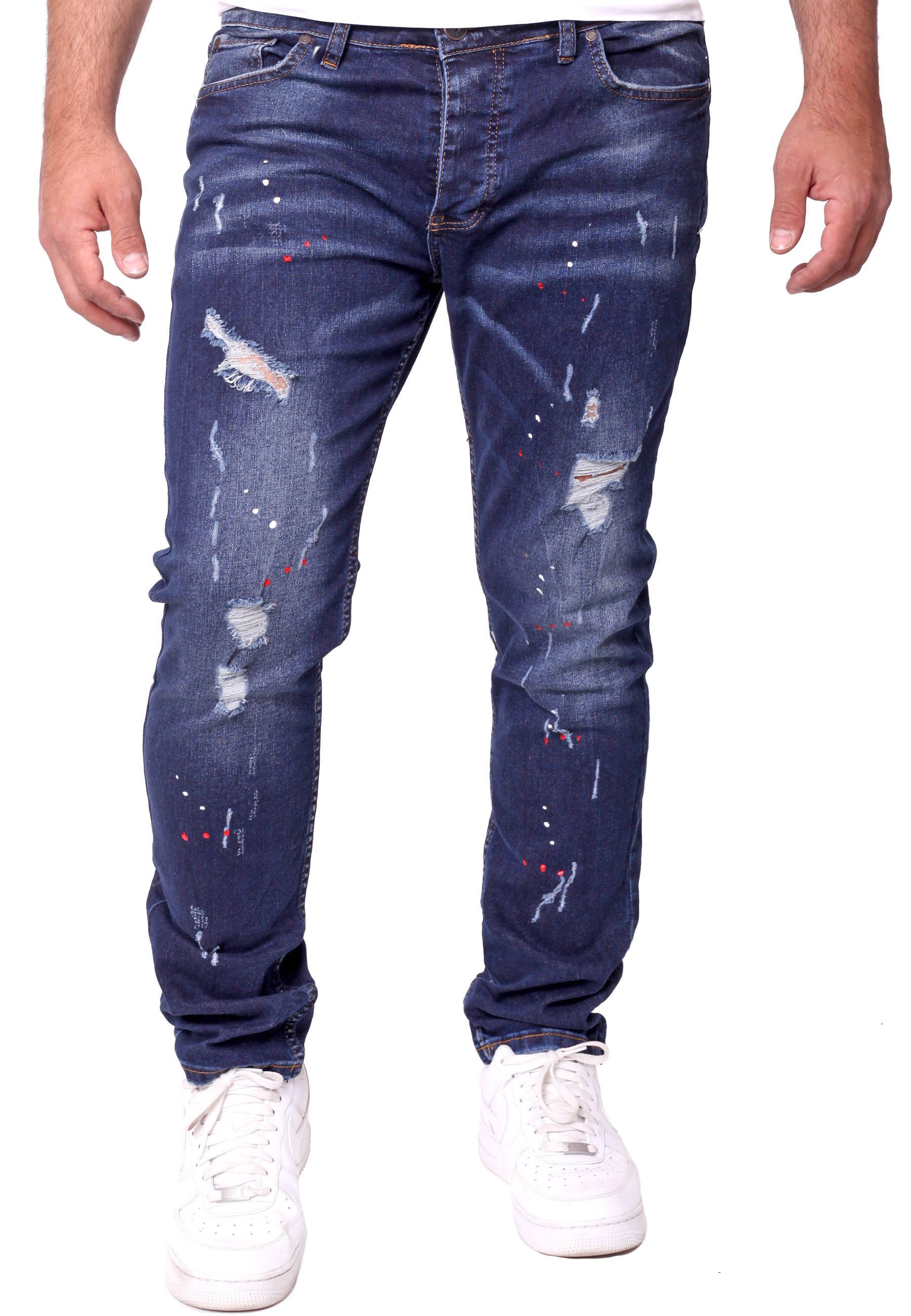 Reslad Destroyed-Jeans Reslad Джинси Herren Color-Splashes Stretch Denim Джинси дестройhose Джинси дестройhose Männer-Hose Slim Fit
