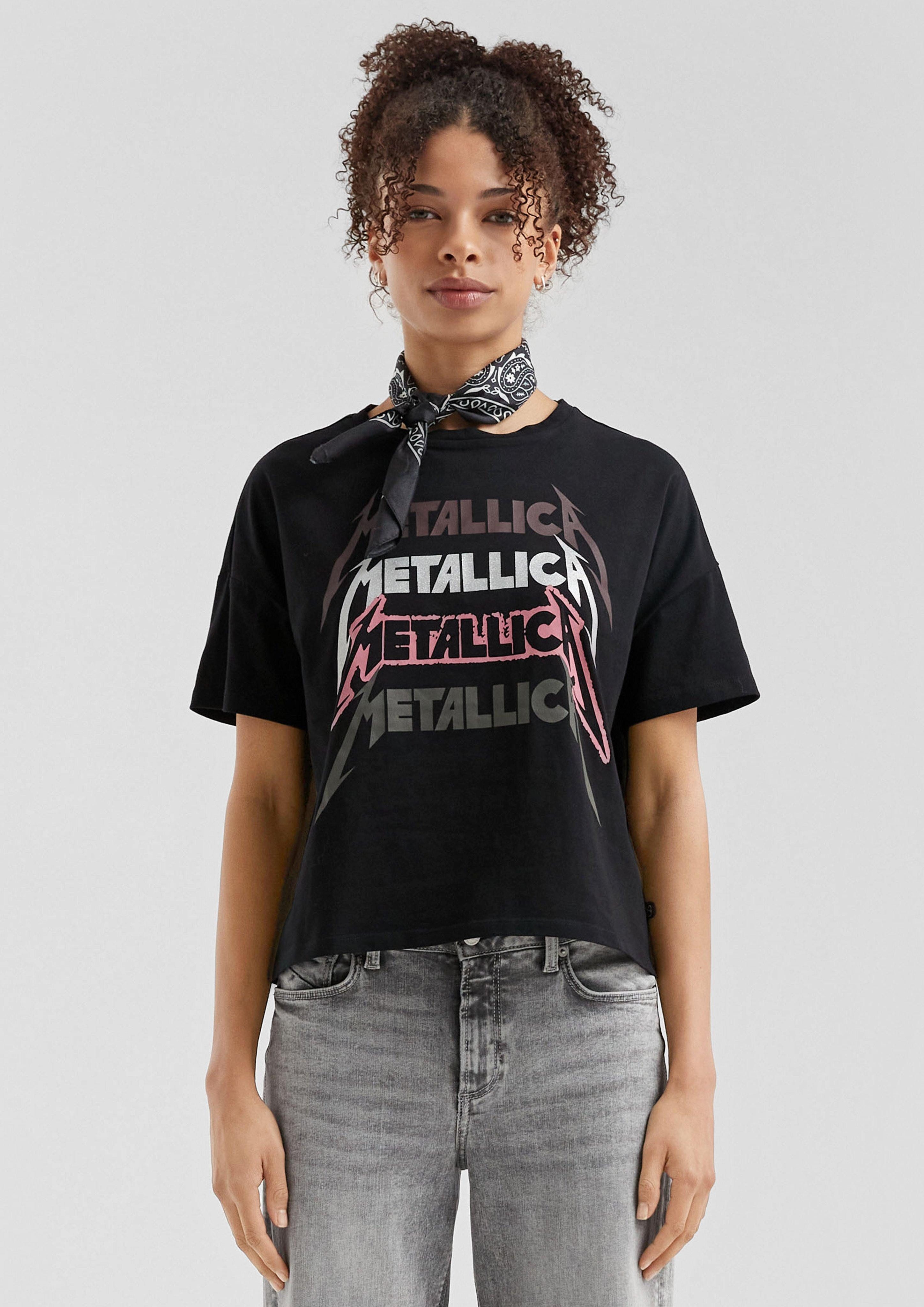 QS Kurzarmshirt Metallica® Band-Shirt mit Glitzerprint günstig online kaufen