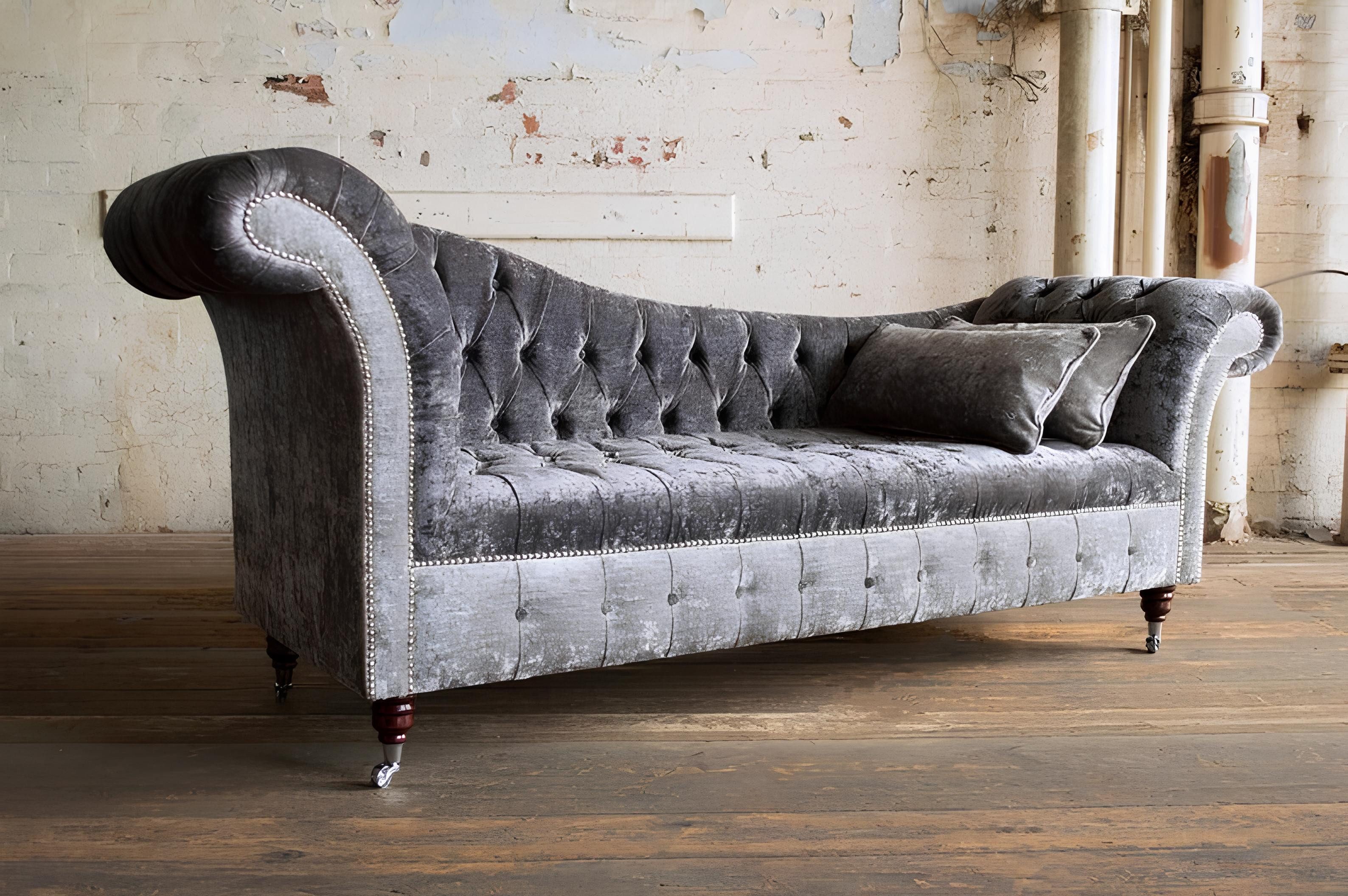 JVmoebel Sofa Graue Chesterfield Couch mit hoher Polsterung und elegantem Design, Made in Europa