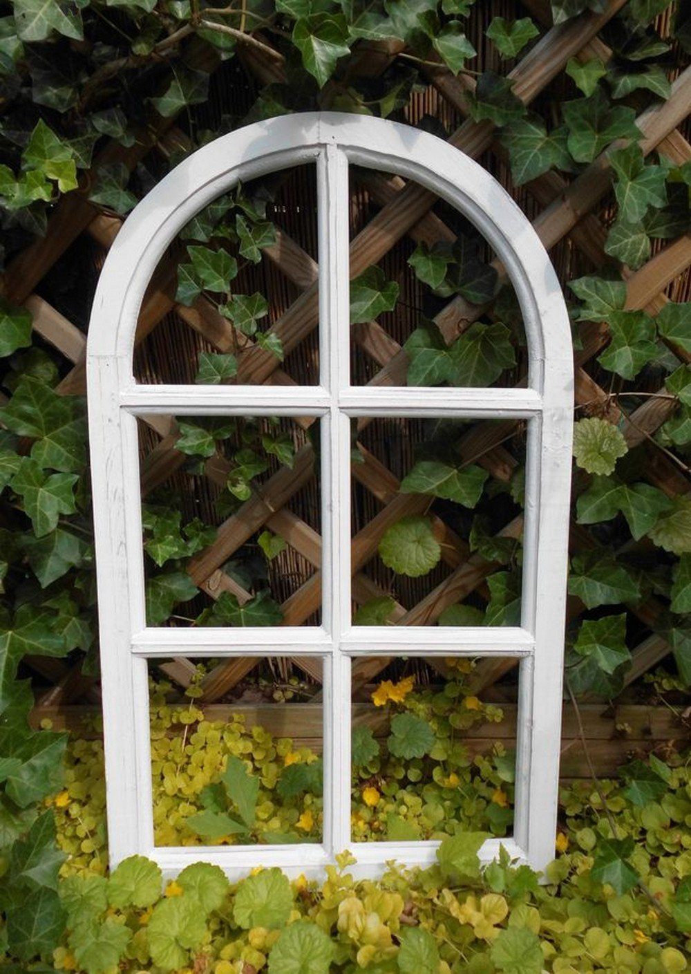 Deko-Impression Wanddekoobjekt Fenster Sprossenfenster (1 Holz weiss St) Wanddeko Bilderrahmen halbrund 70cm