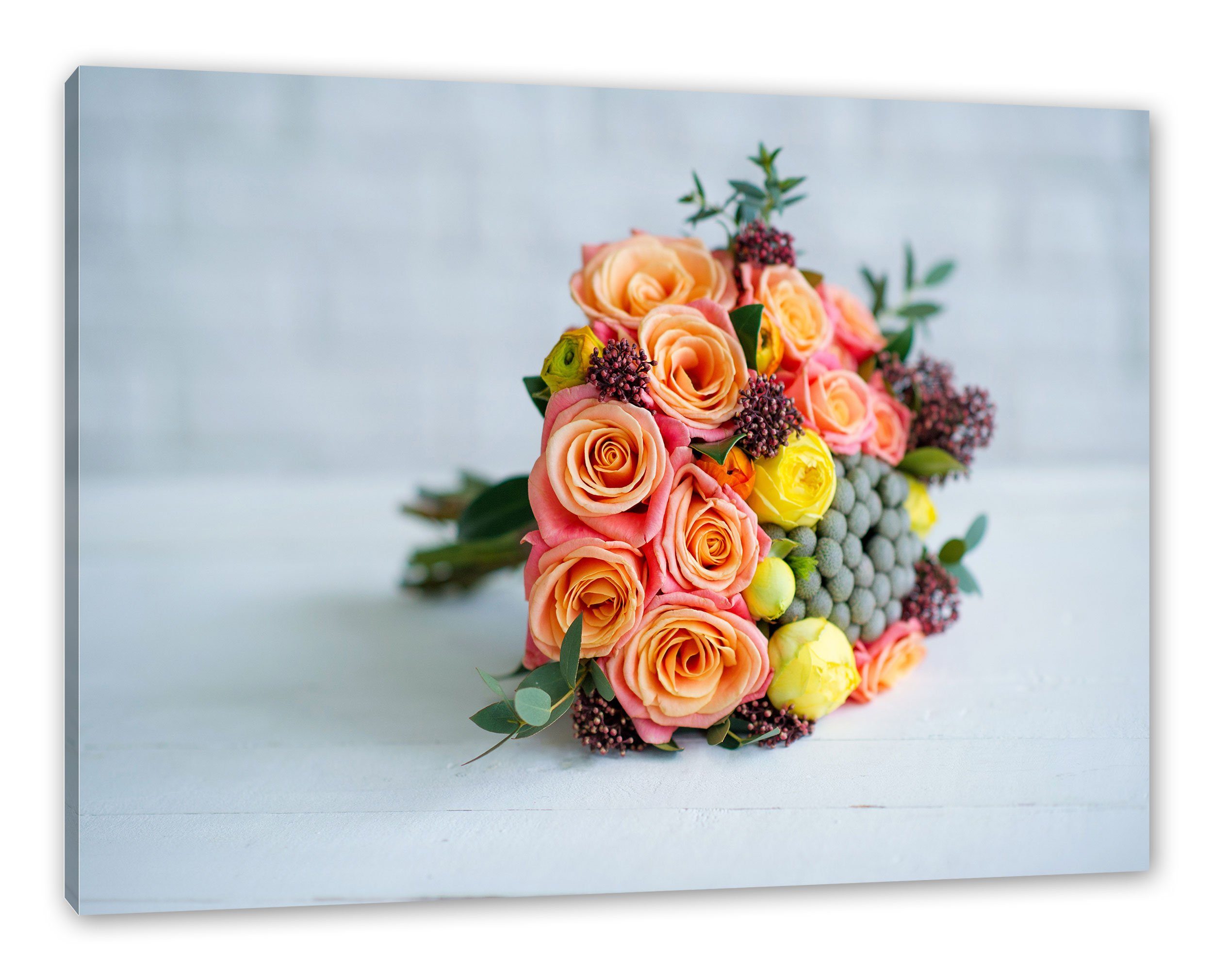Pixxprint Leinwandbild Romantischer Blumenstrauß, Romantischer Blumenstrauß (1 St), Leinwandbild fertig bespannt, inkl. Zackenaufhänger