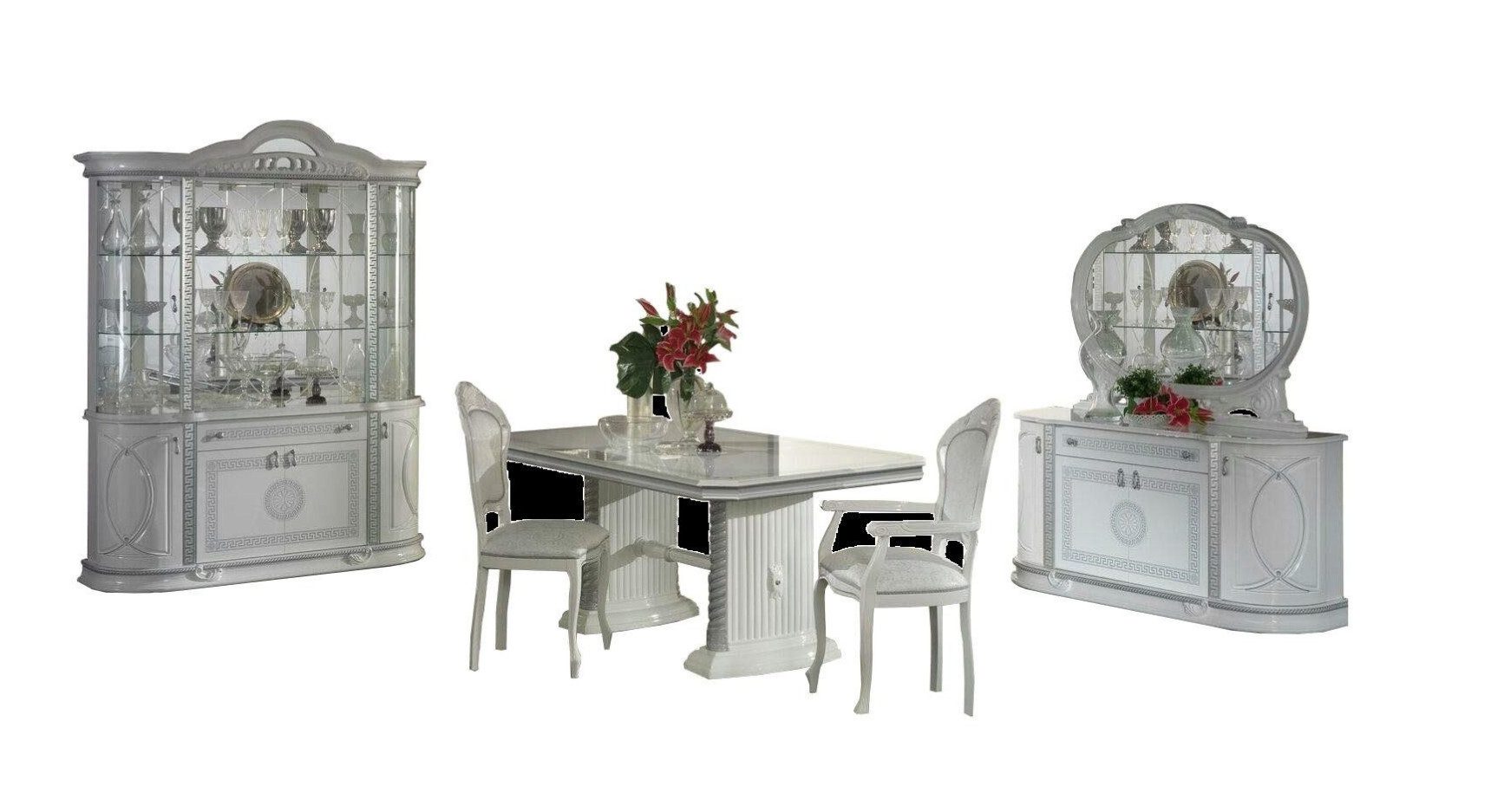Xlmoebel Esszimmer-Set Esszimmermöbel aus Holz mit Tisch, Stühlen und Vitrine, (6-St., Esstisch + 4x Stühle + Vitrine + Kommode + Spiegel), Hergestellt in Europa