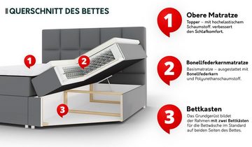 MIRJAN24 Boxspringbett Venus Box (mit Hauptmatratze, Topper), Polsterkopfteil, Doppelbett mit zwei Bettkästen für die Bettwäsche