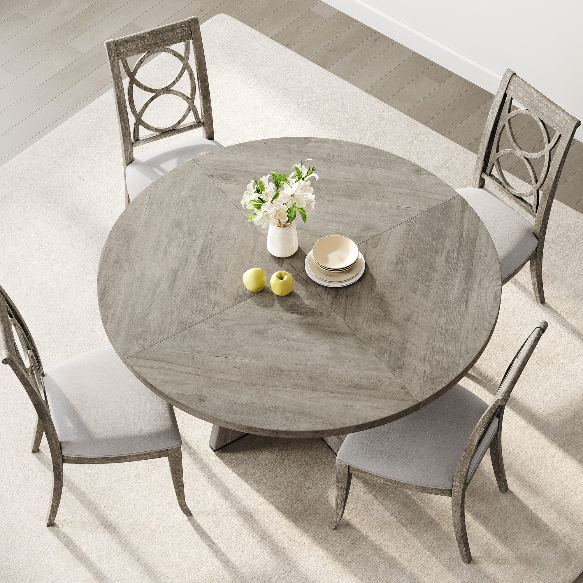GarveeMore Esstisch runder im Industriestil mit Holzplatte und Beinen,120cm, Küchentisch aus Holz für 4 bis 6 Personen,für Esszimmer – Bild 5 von 5