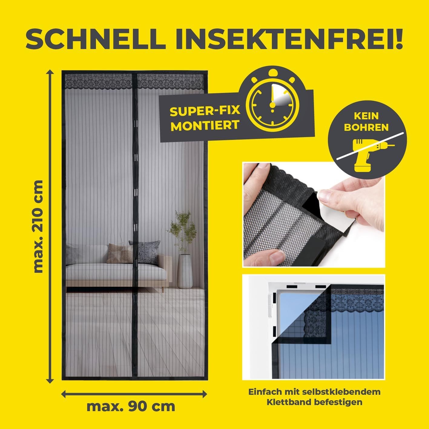 EASYmaxx Insektenschutz-Tür Fliegengitter Tür, (1-St), Moskitonetz mit Magnetverschluss 90x210 cm