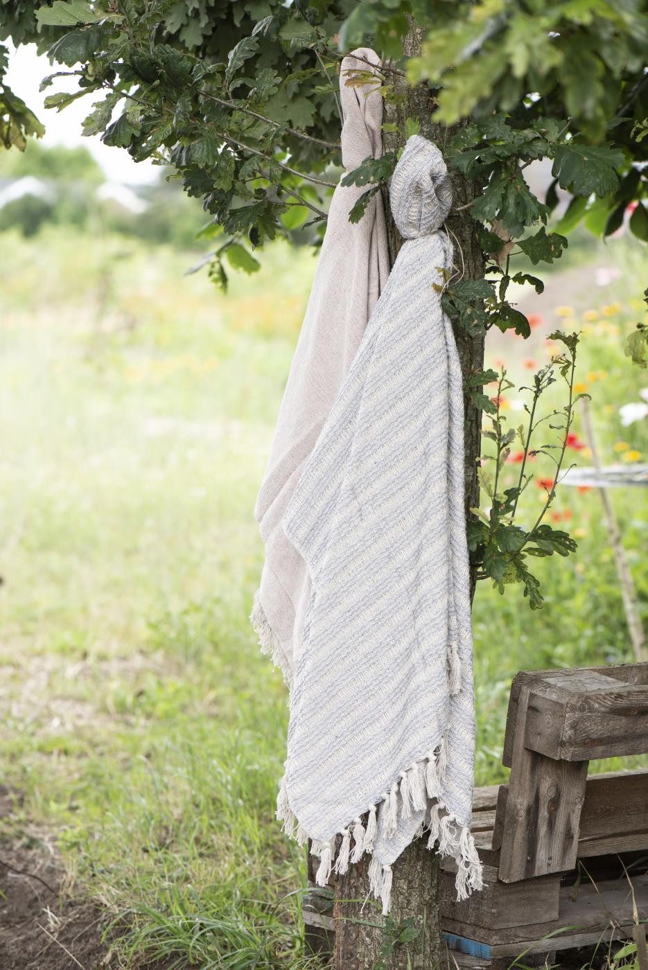 Plaid Ib Laursen Plaid Creme/Hellblau mit Streifenmuster, Ib Laursen