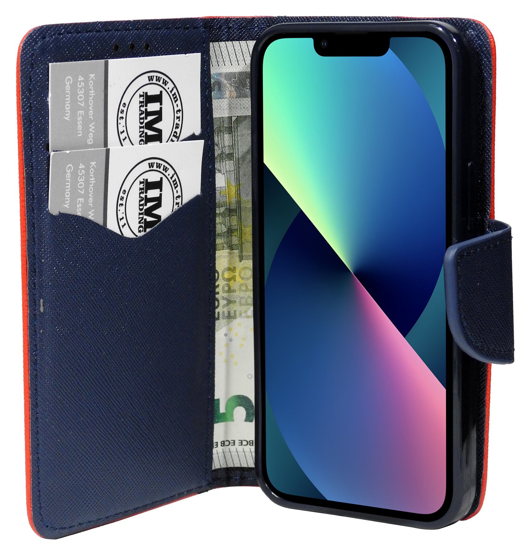 Handyhülle Buch Tasche "Fancy" für iPhone 13 Handy Hülle, Kunstleder Schutzhülle Handy Wallet Case Cover mit Kartenfächern, Standfunktion Rot