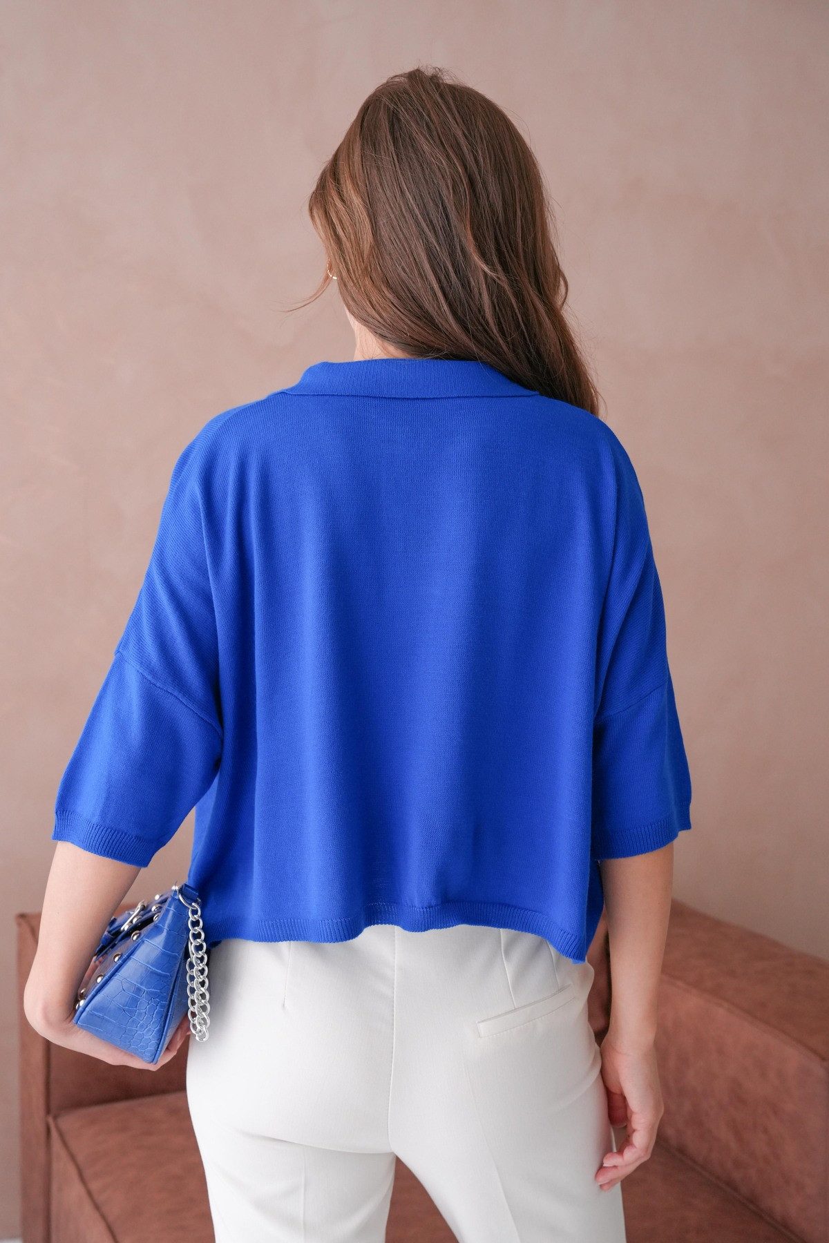 WOMAN VISION Blusentop Oversize-Crop-Damenbluse mit Polokragen