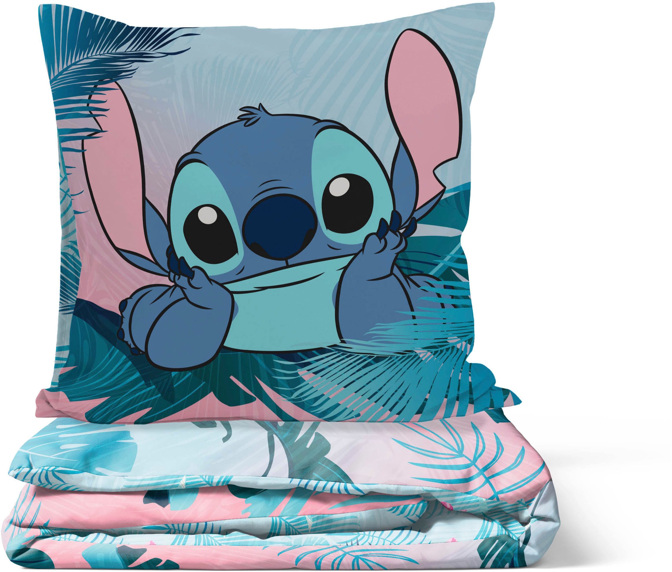 Disney Kinderbettwäsche Disney Lilo & Stitch Bettbezug-Set 135x200 cm + Kissenbezug 80x80 cm, Washed Cotton, 2 teilig, 100 % Baumwolle, maschinenwaschbar, wendbar