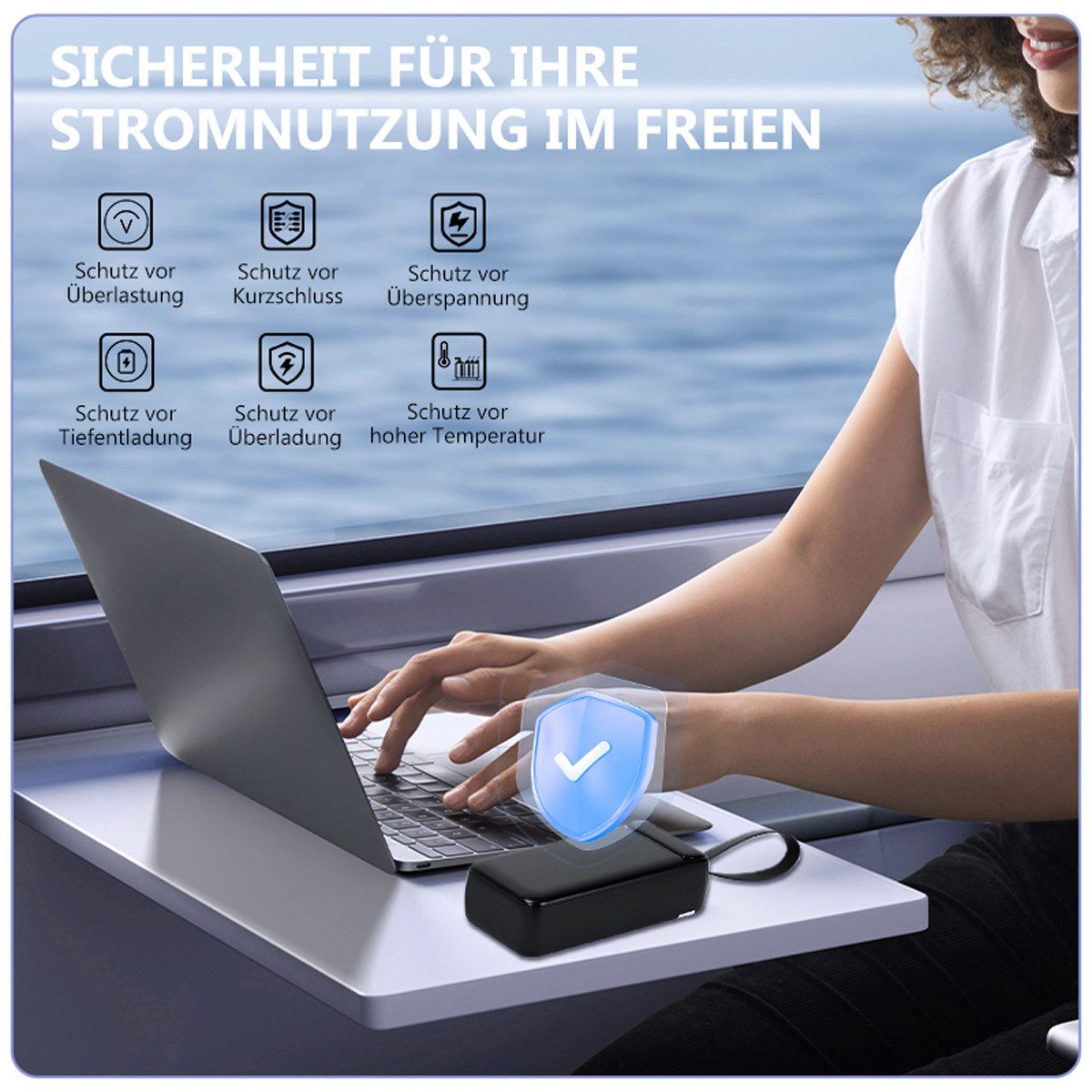 AeroAxis Externer Akku 50000mAh 22,5W Schnellladung,3 Ausgänge Typ-C & 2xUSB-A Powerbank Schnellladefunktion 50000 mAh, LCD Display, Ideal für Reise, Outdoor & Notfall – Smartphone Tablet