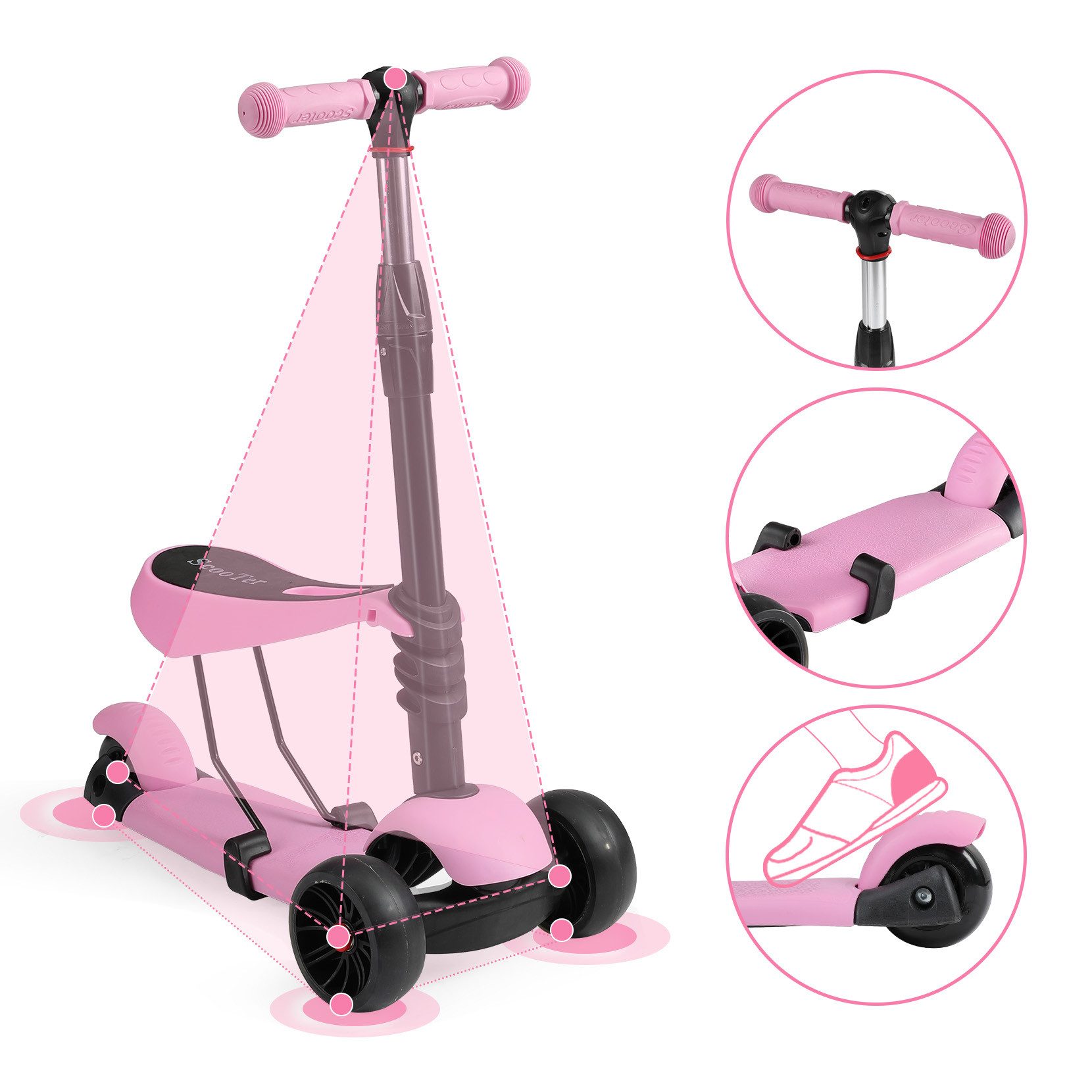 OUNUO Dreiradscooter Sitz-Steh 2-in-1 Scooter, Schwerkraftlenkung, für Kinder ab 1,5 Jahren – Bild 5 von 5