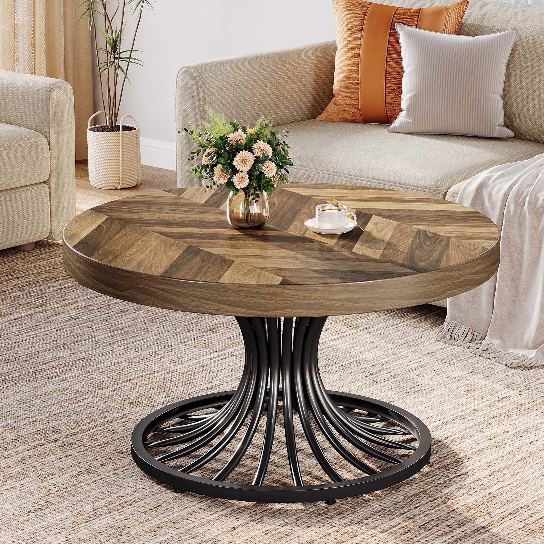 Tribesigns Couchtisch 80 cm großer Runder Couchtisch aus Holz im Farmhouse- günstig online kaufen