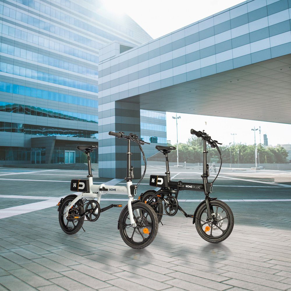 inkl. HOME Klapprad E-Bike OPTIMUS, - E-Bike Batterie Ladezustandsanzeige abnehmbare Citybike DELUXE I Automatikschaltung, weiß