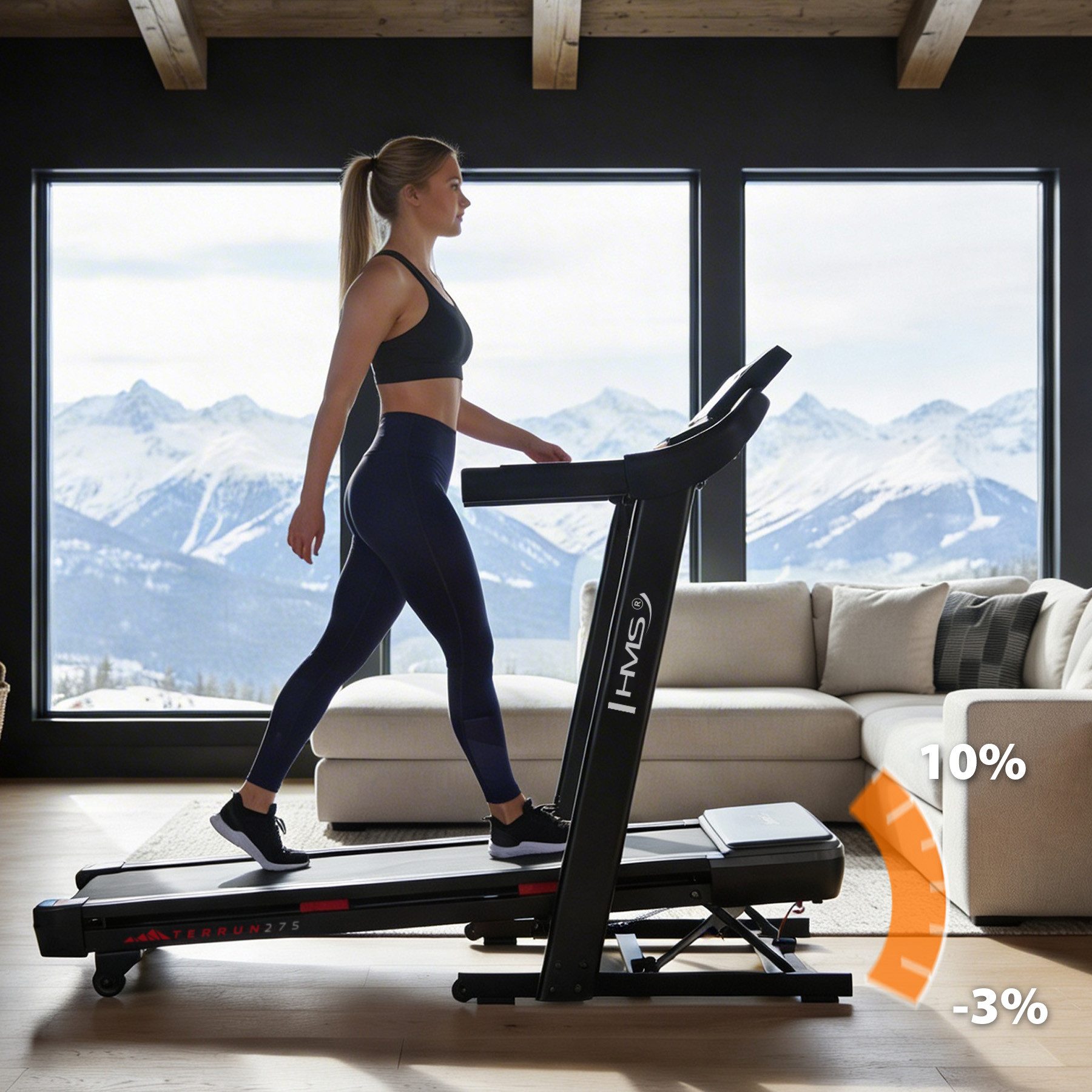 HMS Laufband Heimlaufband Fitnessgerät Ausdauertraining (Spar-Set, 1-tlg., 180 x 82 cm klappbar), Steigung -3 bis 10 %, klappbar, Bluetooth