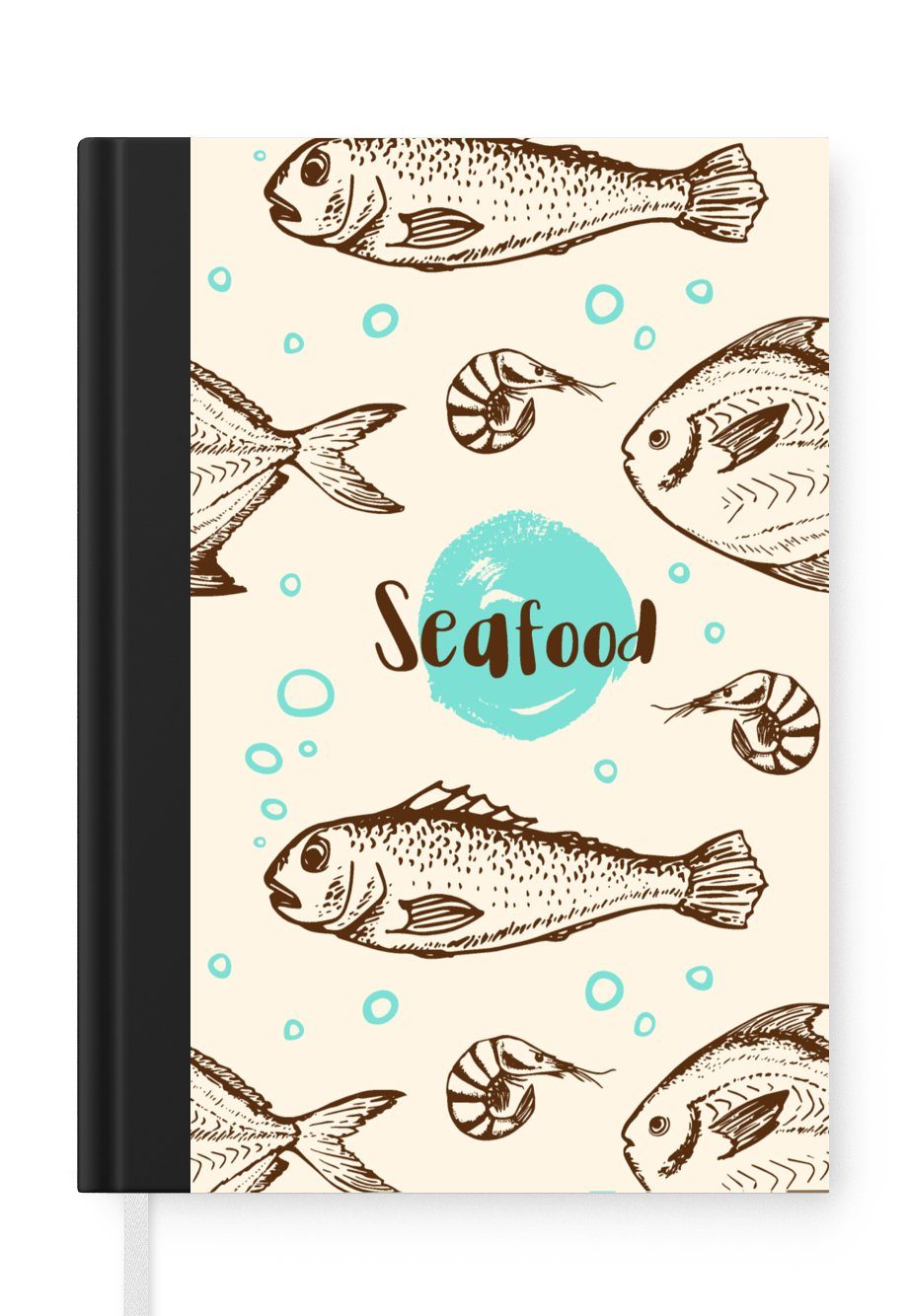 MuchoWow Notizbuch Lebensmittel - Muster - Fisch, Journal, Merkzettel, Tagebuch, Notizheft, A5, 98 Seiten, Haushaltsbuch
