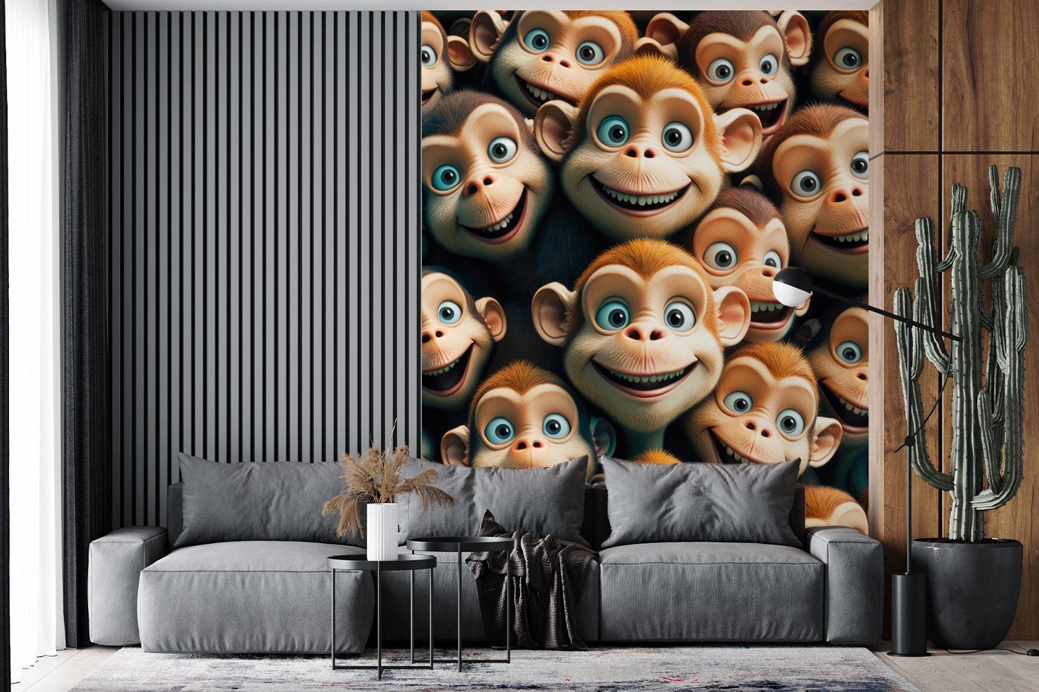 Matt, Vinyl Mädchen Wohnzimmer, (4 Design Montagefertig Fototapete MuchoWow Wandtapete Tapete - - - - für Jungen, - bedruckt, Affe Tiere Braun St),