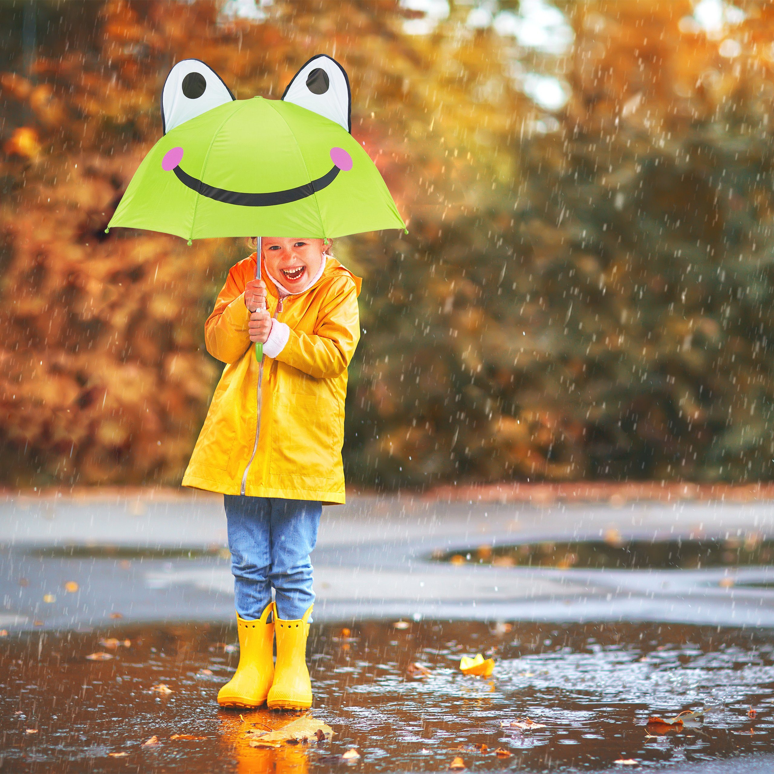 relaxdays Kinderwagenschirm Kinderregenschirm mit 3D Motiv, Frosch – Bild 2 von 5