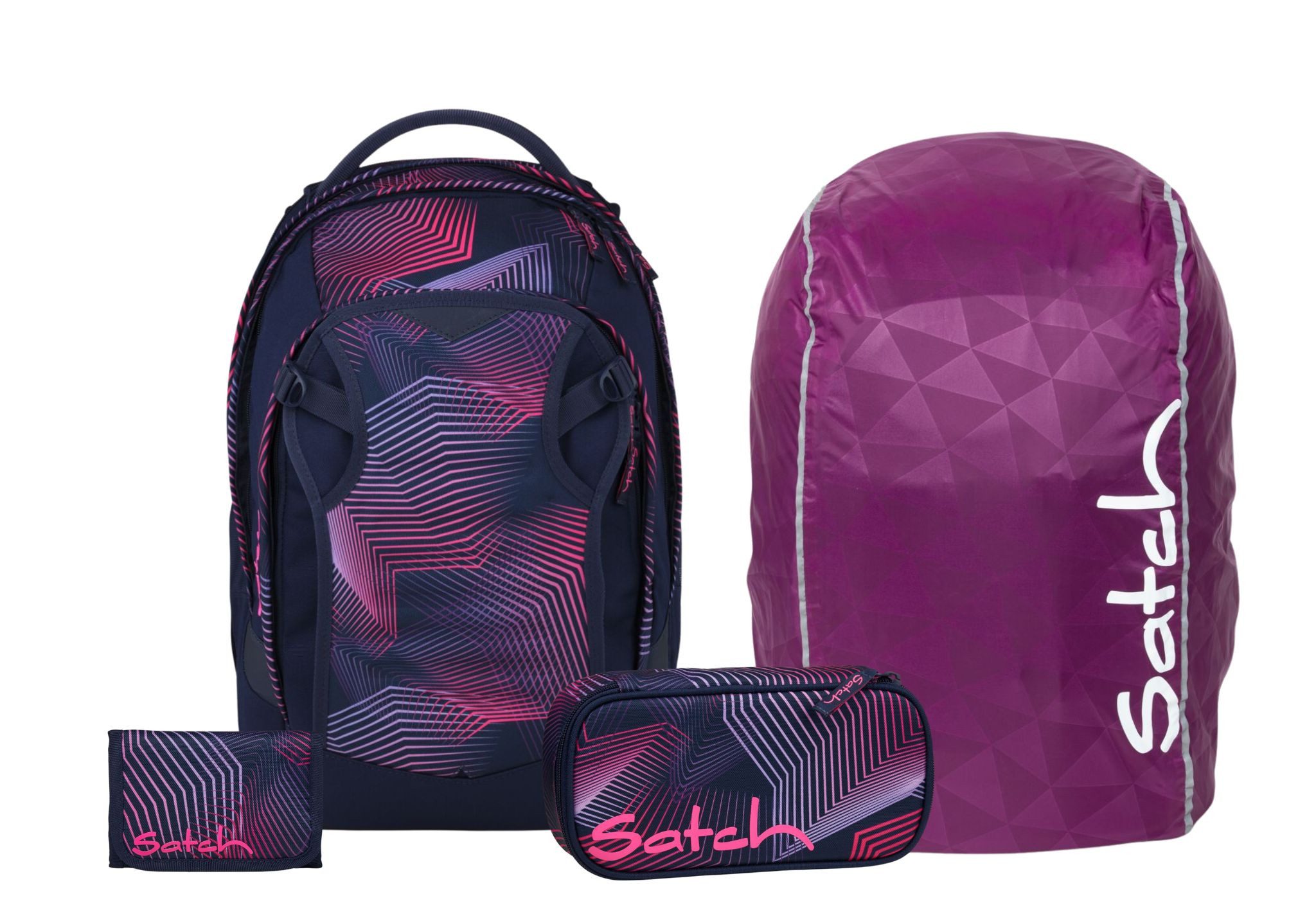 Satch Schulranzen Schulrucksack-Set MATCH PLUS Seismic Pink 4-teilig (4-teilig), Schulranzen, ergonomisch, 30 + 5 Liter, 4 Fächer