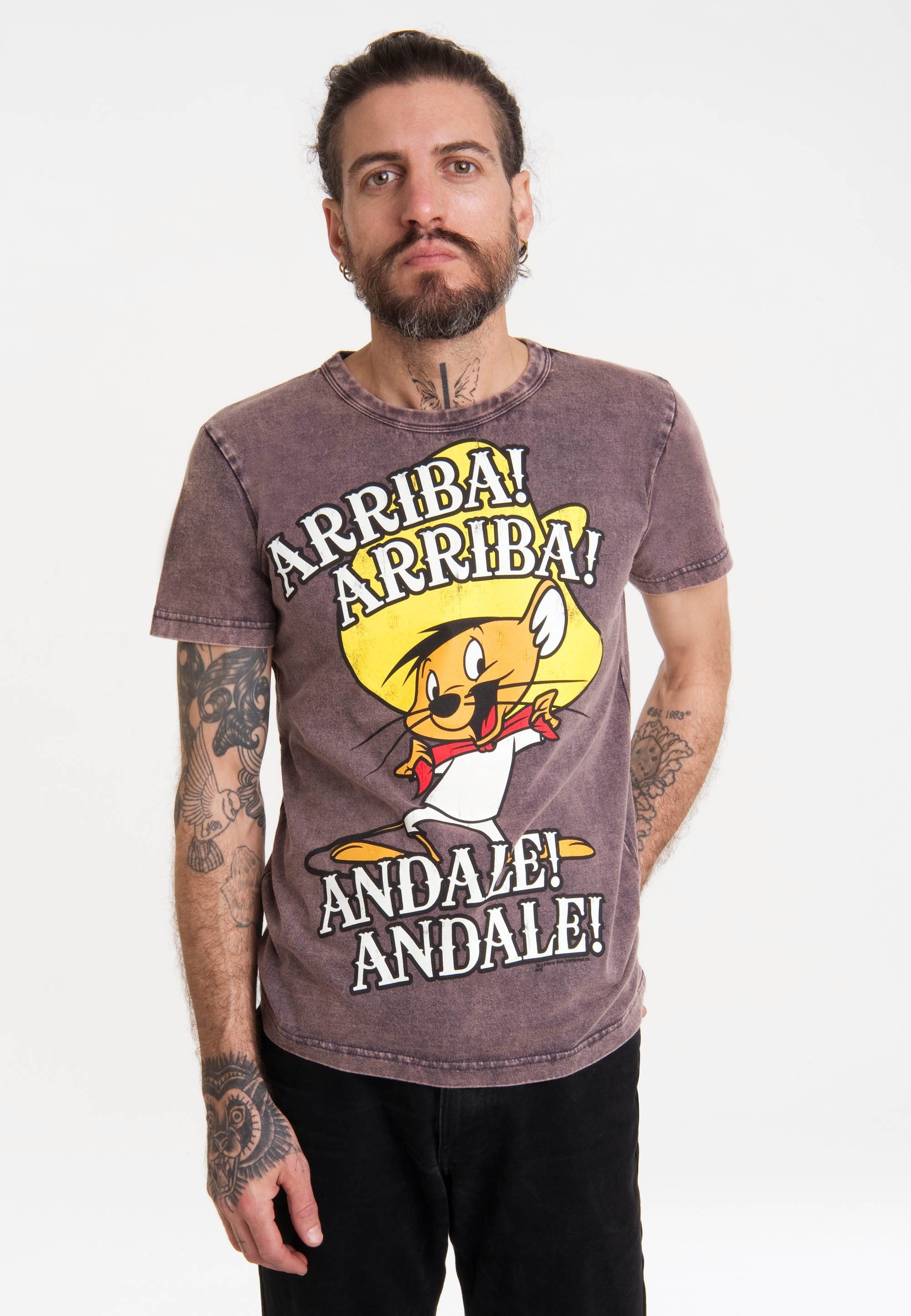 LOGOSHIRT T-Shirt Looney Tunes - Speedy Gonzales mit lizenziertem Print violett