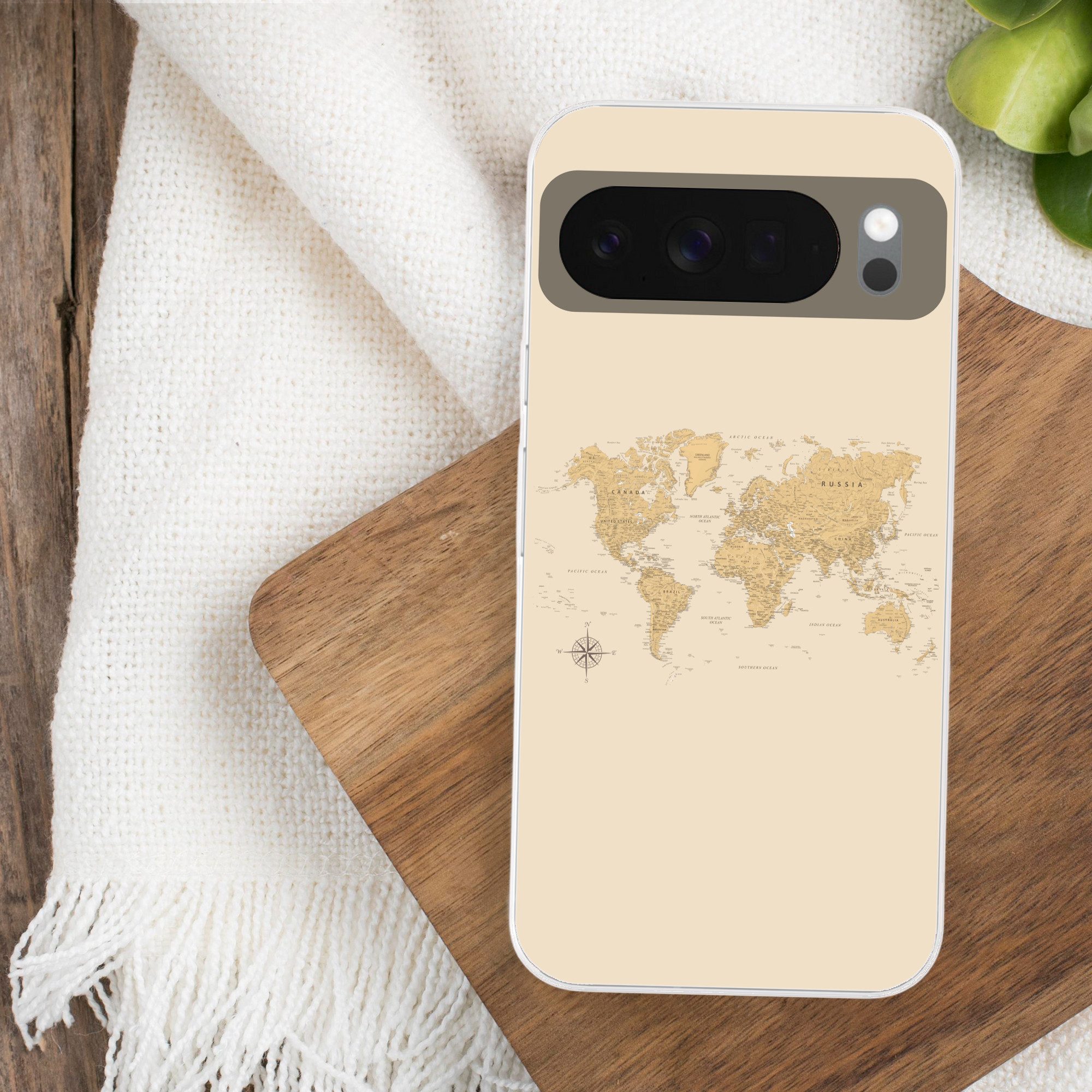 MuchoWow Handyhülle für Google Pixel 10 Weltkarte - Realistisch - Beige, Phone Case, Silikon, Schutzhülle Dünn