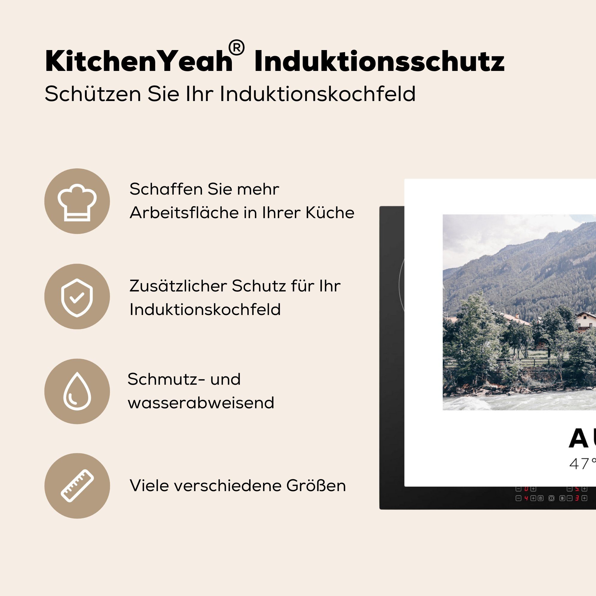 Vinyl, Ceranfeldabdeckung Induktionskochfeld 81x52 - die cm, Herdblende-/Abdeckplatte Alpen, für (1 - Herberge Berge Österreich Schutz - MuchoWow tlg), küche,