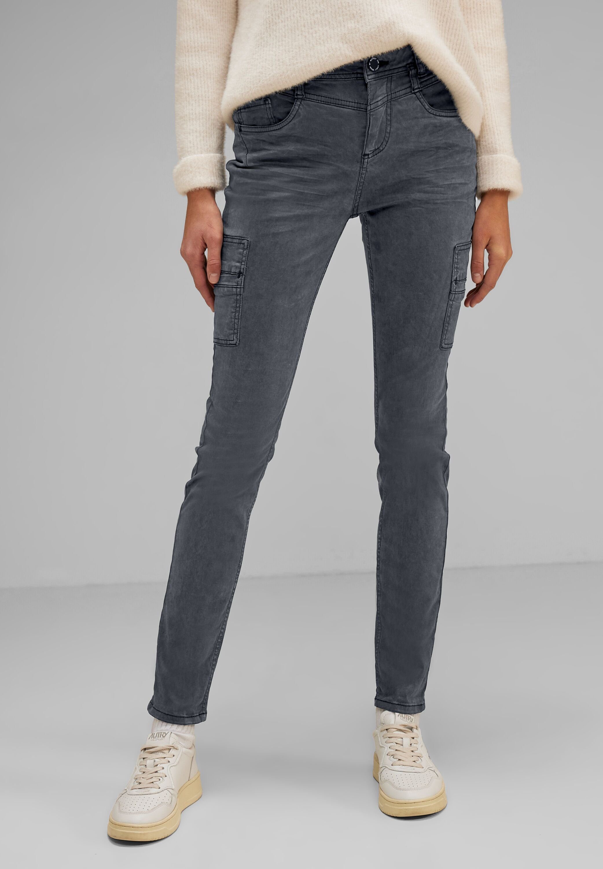 Fit Casual Jeans Satin Street Grey One D Cargojeans ONE (1-tlg) Taschen in STREET Washed