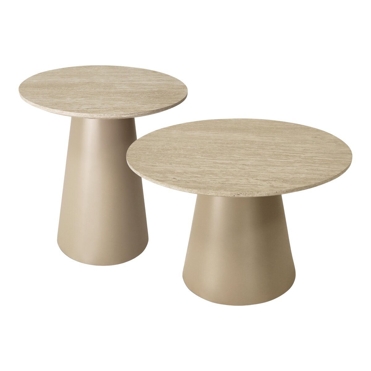 Feeling4Home Couchtisch Oganto 2er-Set - Ø45/60 cm in Travertin-Dekor, Beige (2er-Set), Kompaktes Design in natürlicher Travertin-Optik.