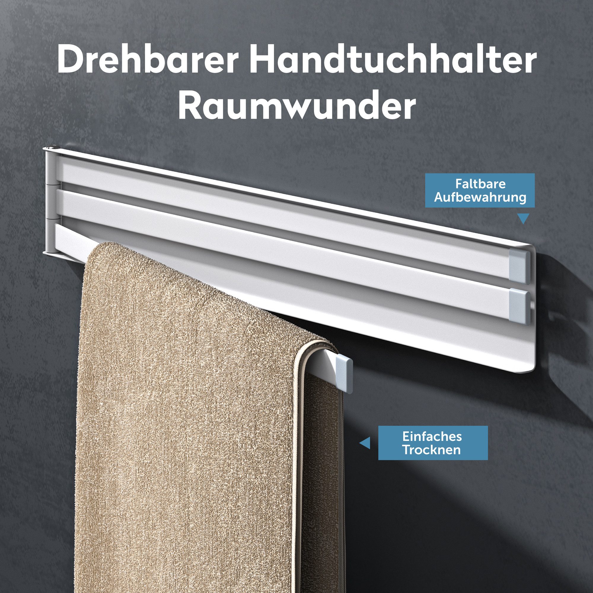 doporro Handtuchhalter Handtuchstangen ohne Bohren Magnetisch 180° schwenkbar Folda02 – Bild 3 von 5