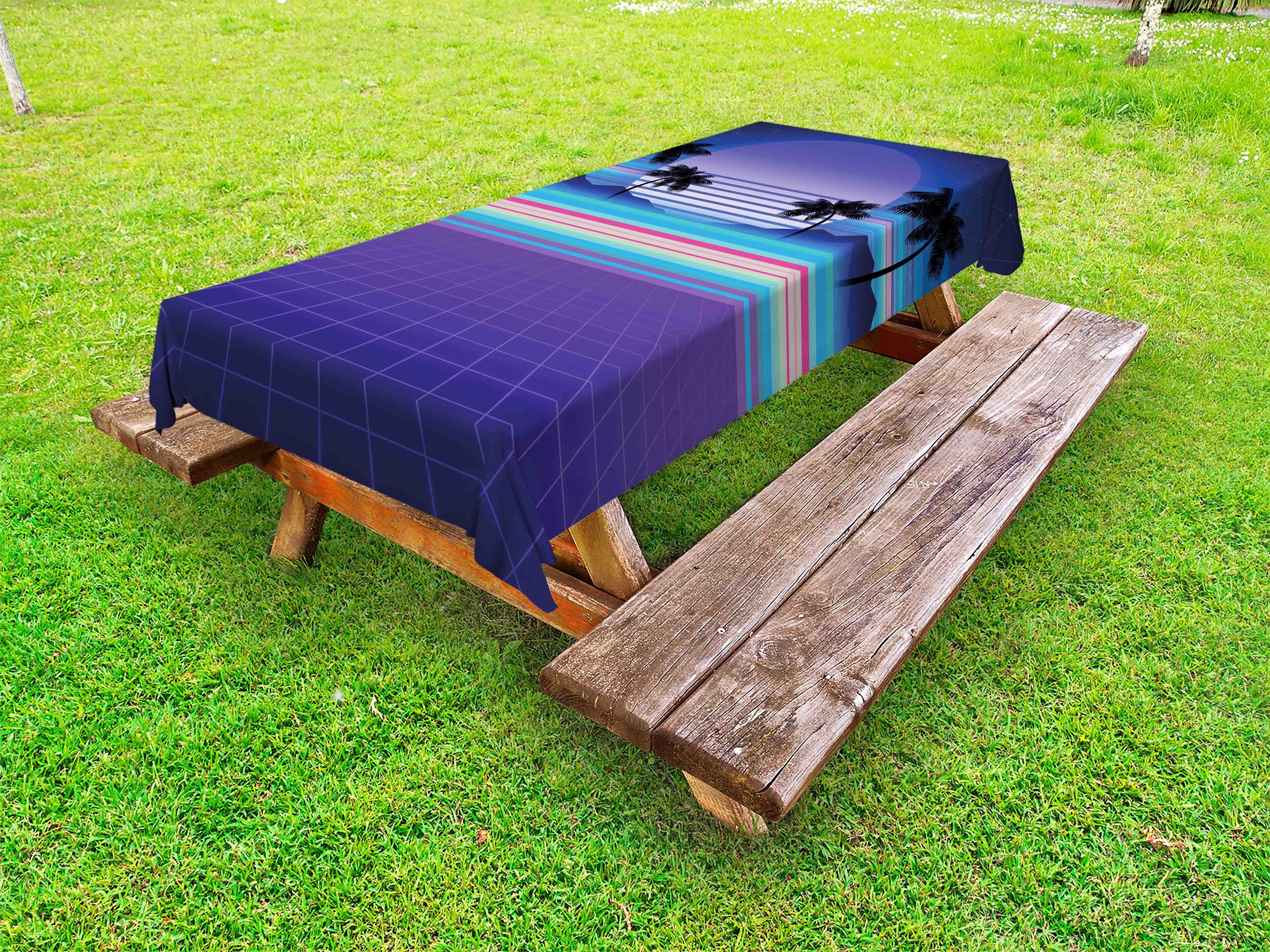 Abakuhaus Tischdecke dekorative waschbare Picknick-Tischdecke, Synthwave Funky Stripes und Palmen