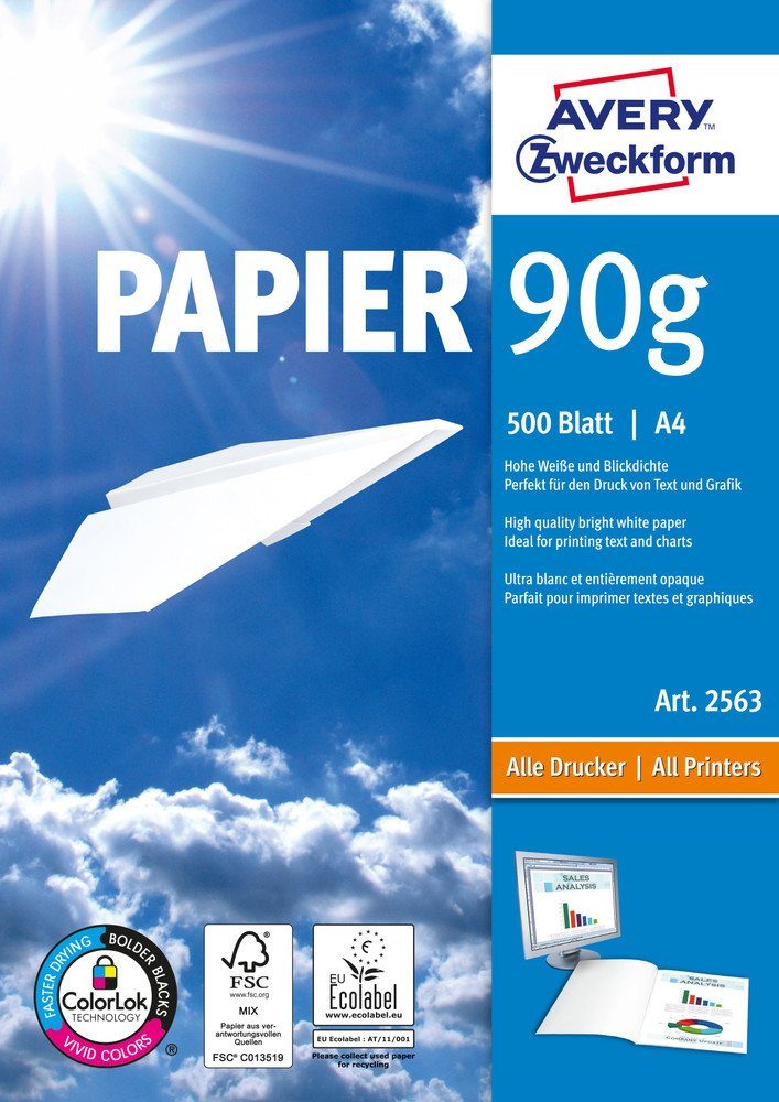 g/m² Druckerpapier Avery Format Zweckform Sheets 90 Avery Druckerpapier A... A4 Papier Zweckform 500