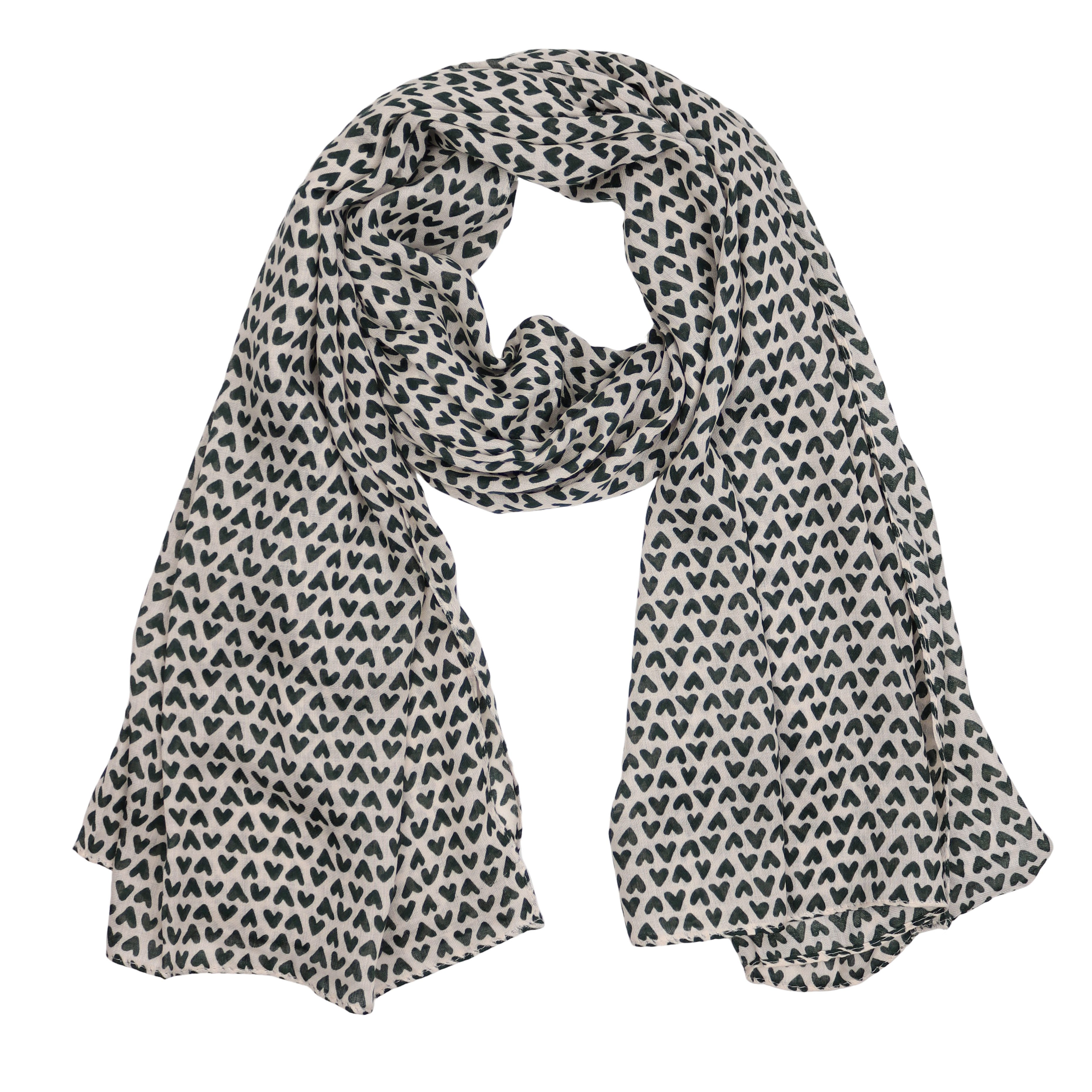 MIRROSI Modeschal weicher Schal kurz Fransen, ca.85x180cm, (Leo Leopard Herz Herzen Muster), Damen Halstuch ideal für Herbst oder Frühling