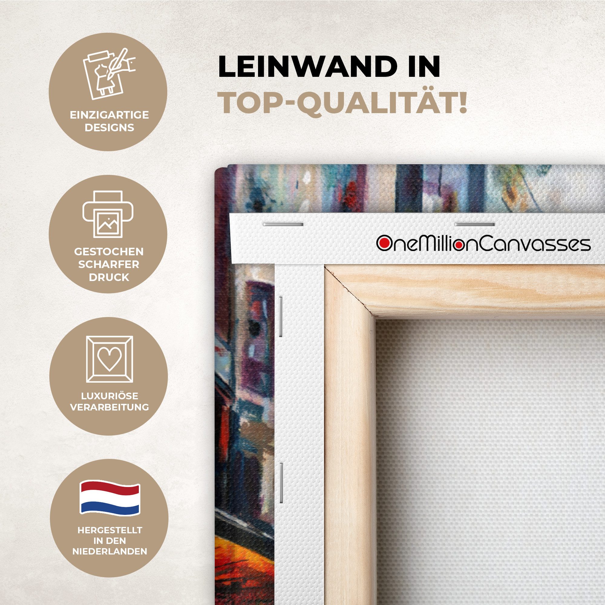 OneMillionCanvasses® Leinwandbild Kunstdrucke - Stadt - Öl, Fotodruck (1 St), Wandbild, Deko Schlafzimmer Wohnzimmer Flur 20x20 cm