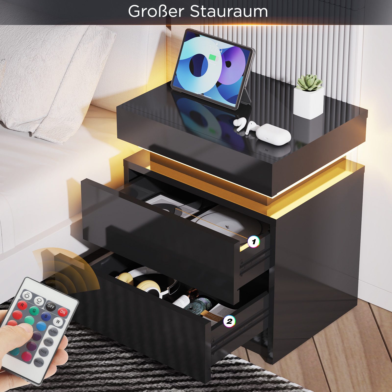 WILGOON Nachttisch Nachtschrank mit LED-Beleuchtung Nachtkommode günstig online kaufen