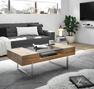MCA furniture Couchtisch Rewa (Wohnzimmertisch in Asteiche Echtholz furniert, 110 x 60 cm), mit Ablage und Edelstahl