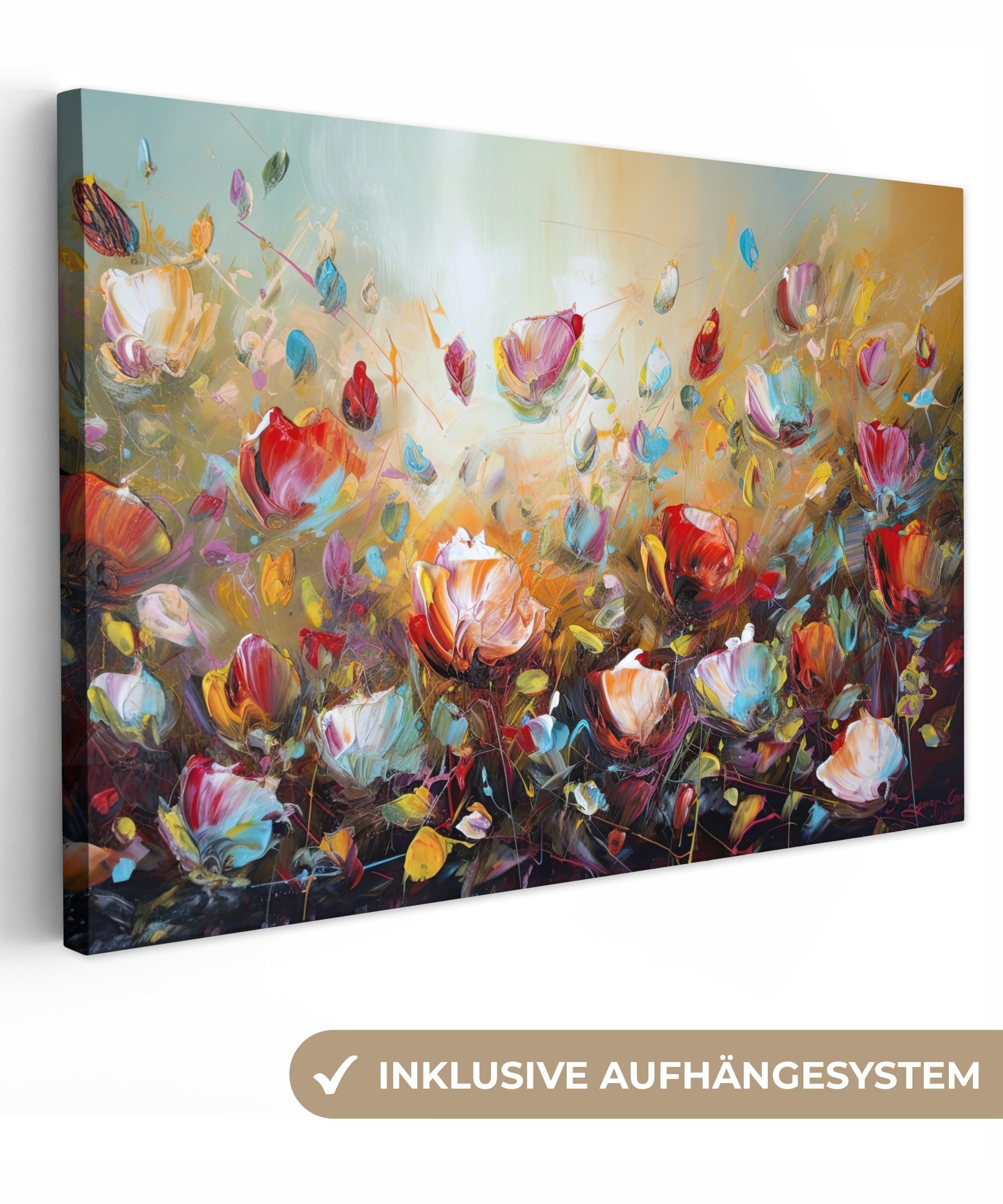 OneMillionCanvasses® Leinwandbild Leinwandbilder, Aufhängefertig, - 30x20 (1 cm - Wanddeko, Wandbild St), Blumen - Kunst Natur Ölgemälde