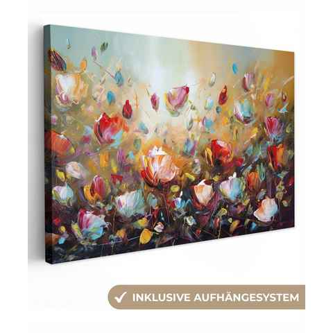 OneMillionCanvasses® Leinwandbild Blumen - Kunst - Natur - Ölgemälde, (1 St), Wandbild Leinwandbilder, Aufhängefertig, Wanddeko, 30x20 cm