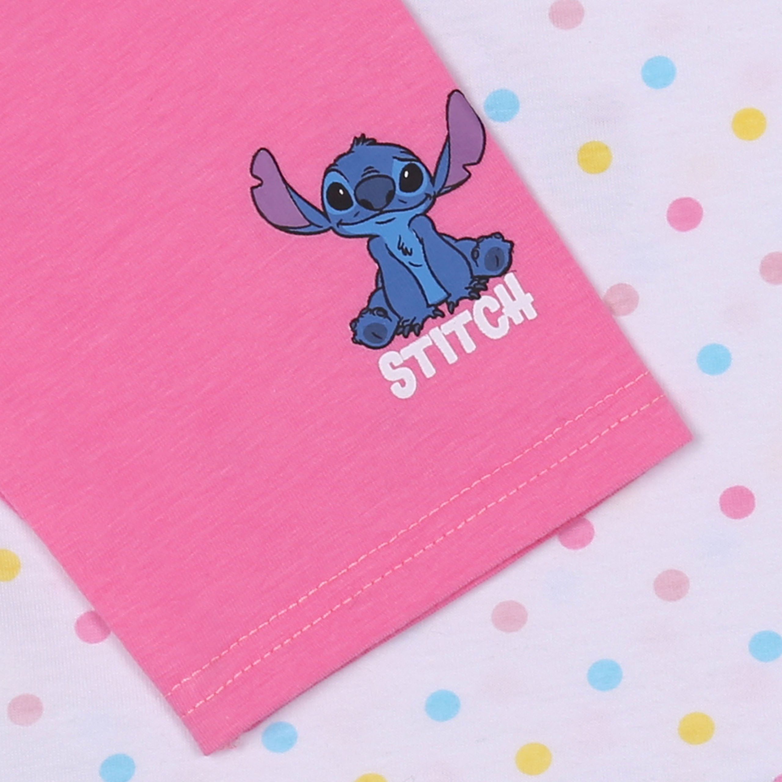 Disney T-Shirt & Shorts Disney Stitch Weiß-rosa gepunktetes Babyset T-Shirt + Shorts 6 Monate