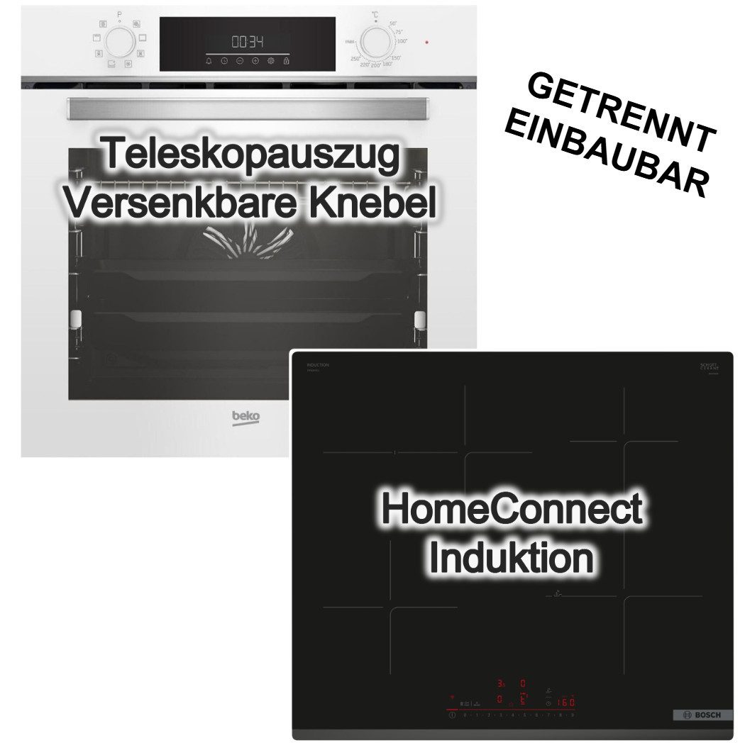 BEKO Backofen-Set Backofen SteamShine Teleskopauszug + BOSCH Induktionsfeld PowerBoost, mit 1-fach Teilauszug, Steam Clean