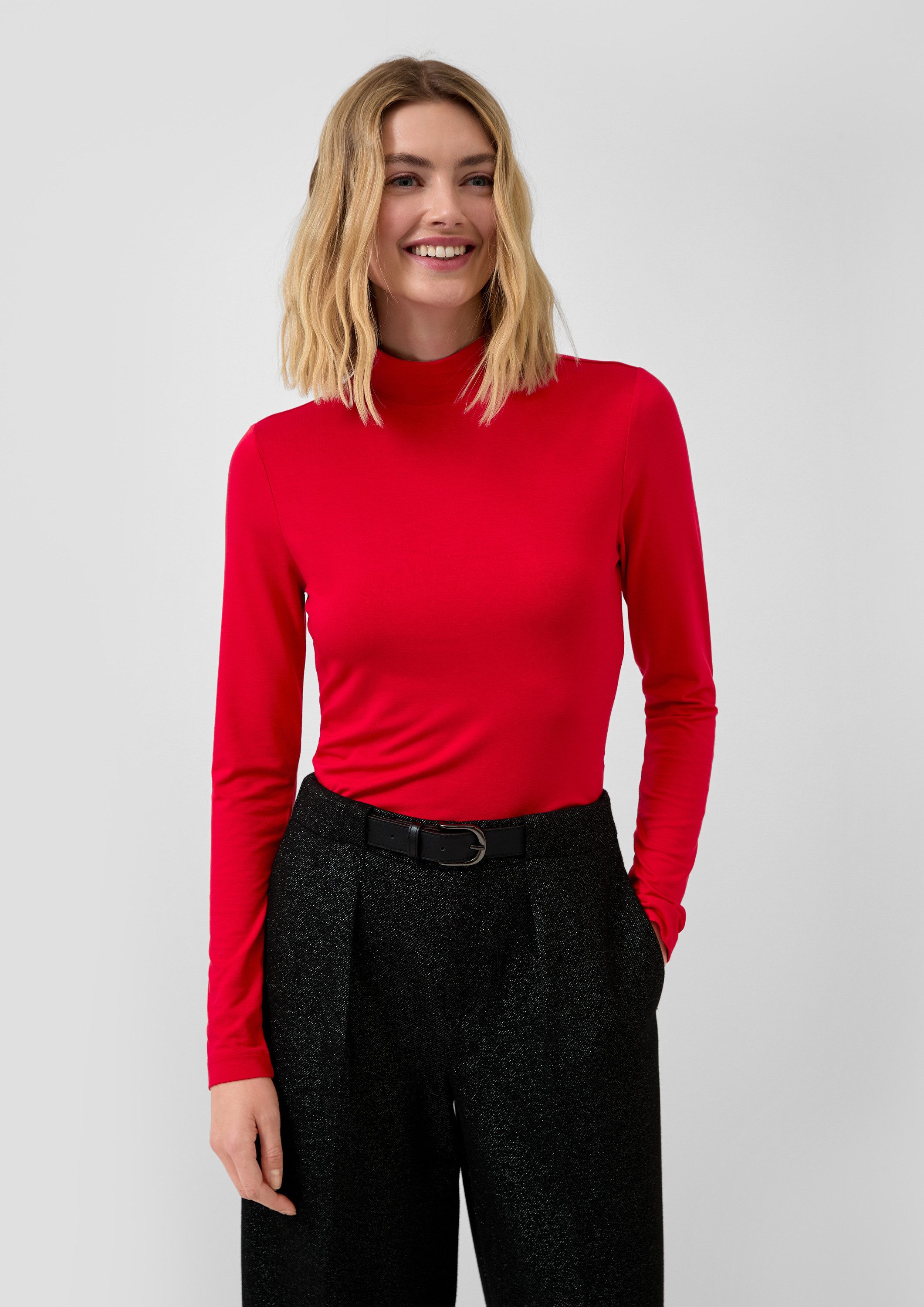 s.Oliver Langarmshirt T-Shirt Slim Fit Jerseyshirt mit Stehkragen günstig online kaufen