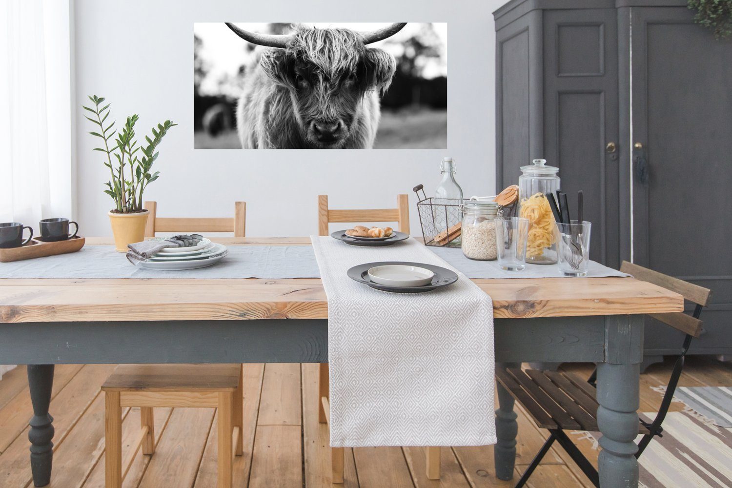 St), - Natur, Gras Highlander - Poster Kuh - Wanddeko Ohne Wandposter, Schlafzimmer, Schottischer Tiere Bild MuchoWow (1 - Wohnzimmer, für Rahmen,