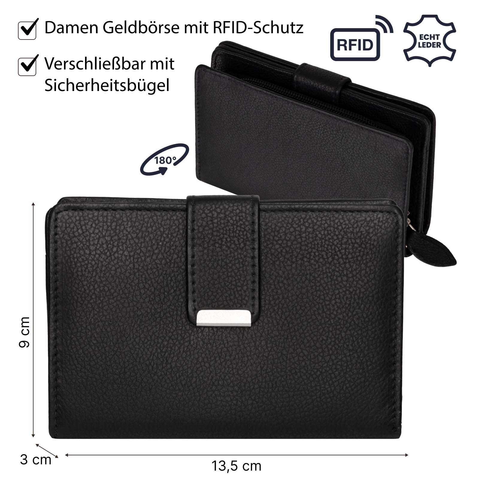 Money Maker Geldbörse RFID Damen Geldbörse Portemonnaie Geldbeutel Damenbörse Leder, Damen Geldbörse klappbar mit Drückknopf Portemonnaie Geldbeutel