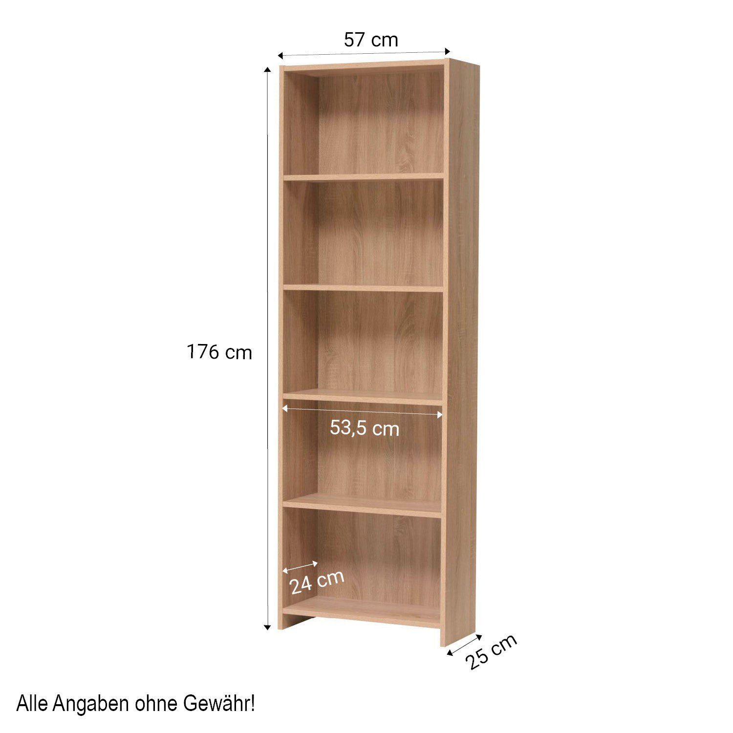 3 Homestyle4u Regal Massi oder Holz 5 Eiche Fächer Bücherregal Bücherschrank Bücherregal Braun